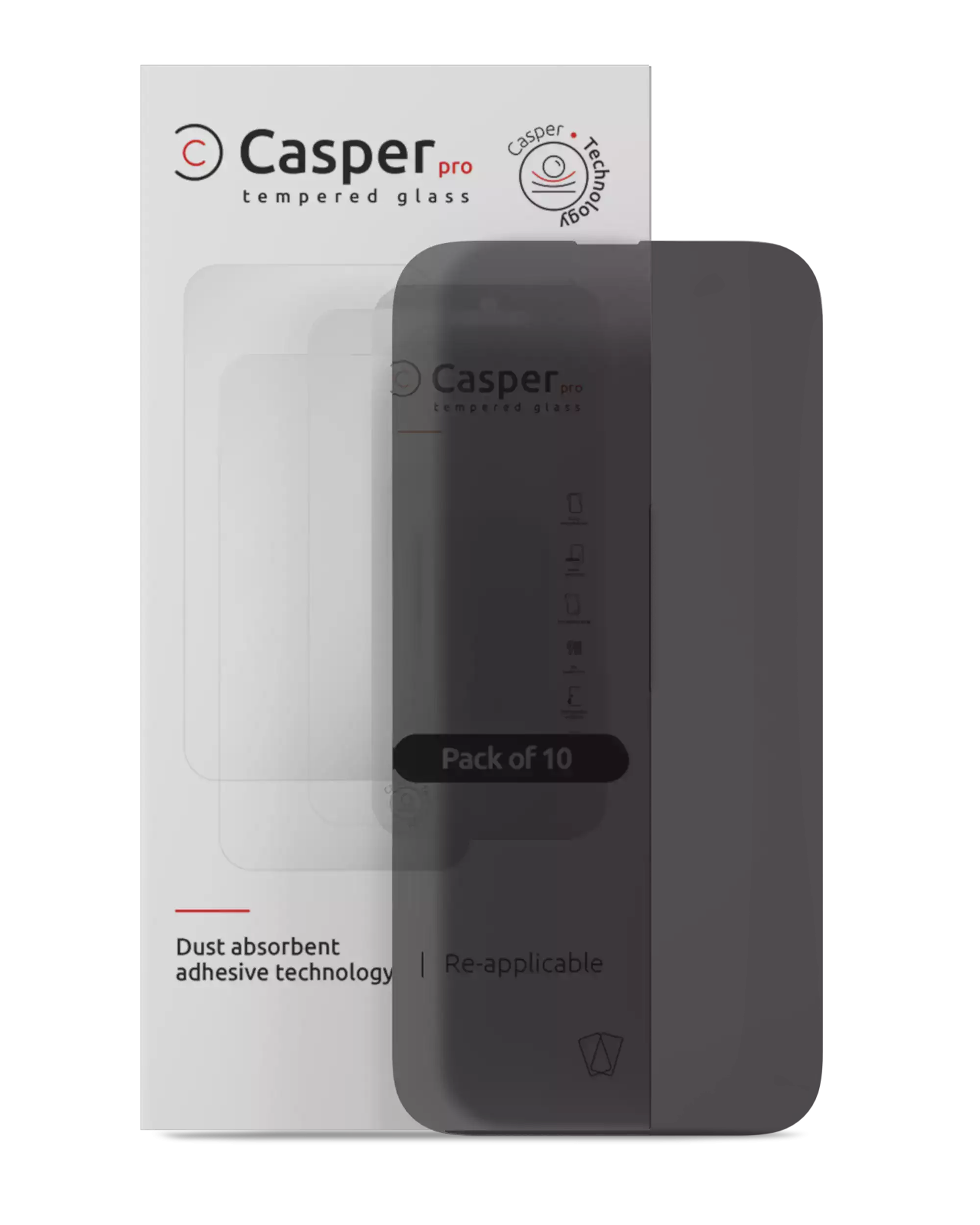 Casper Pro Privacy Gehärtetes Glas für iPhone 16/17 Pro Max (10er-Pack)