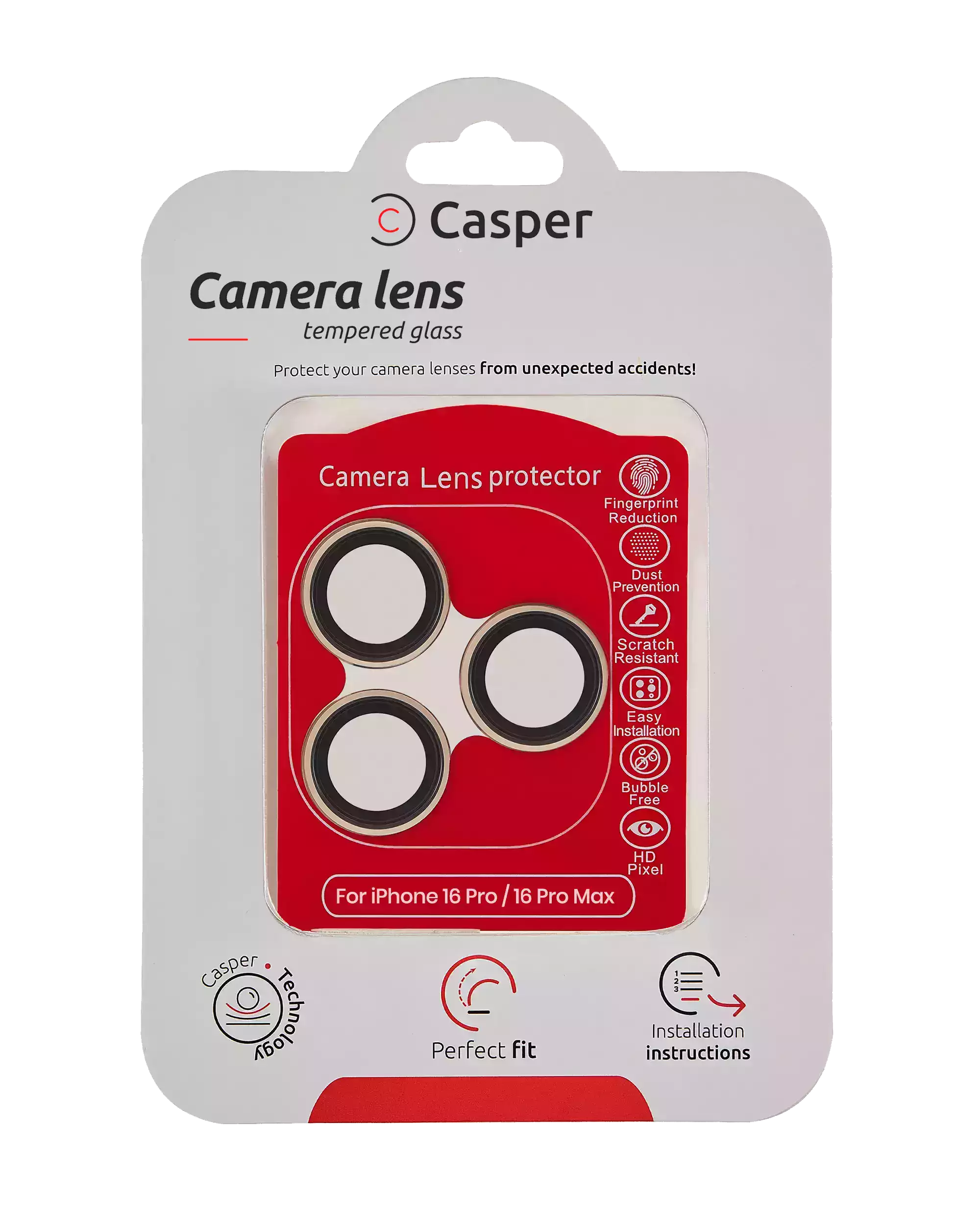 Casper Kamera-Objektivschutz für iPhone 16 Pro/Max (Desert Titanium, klar)