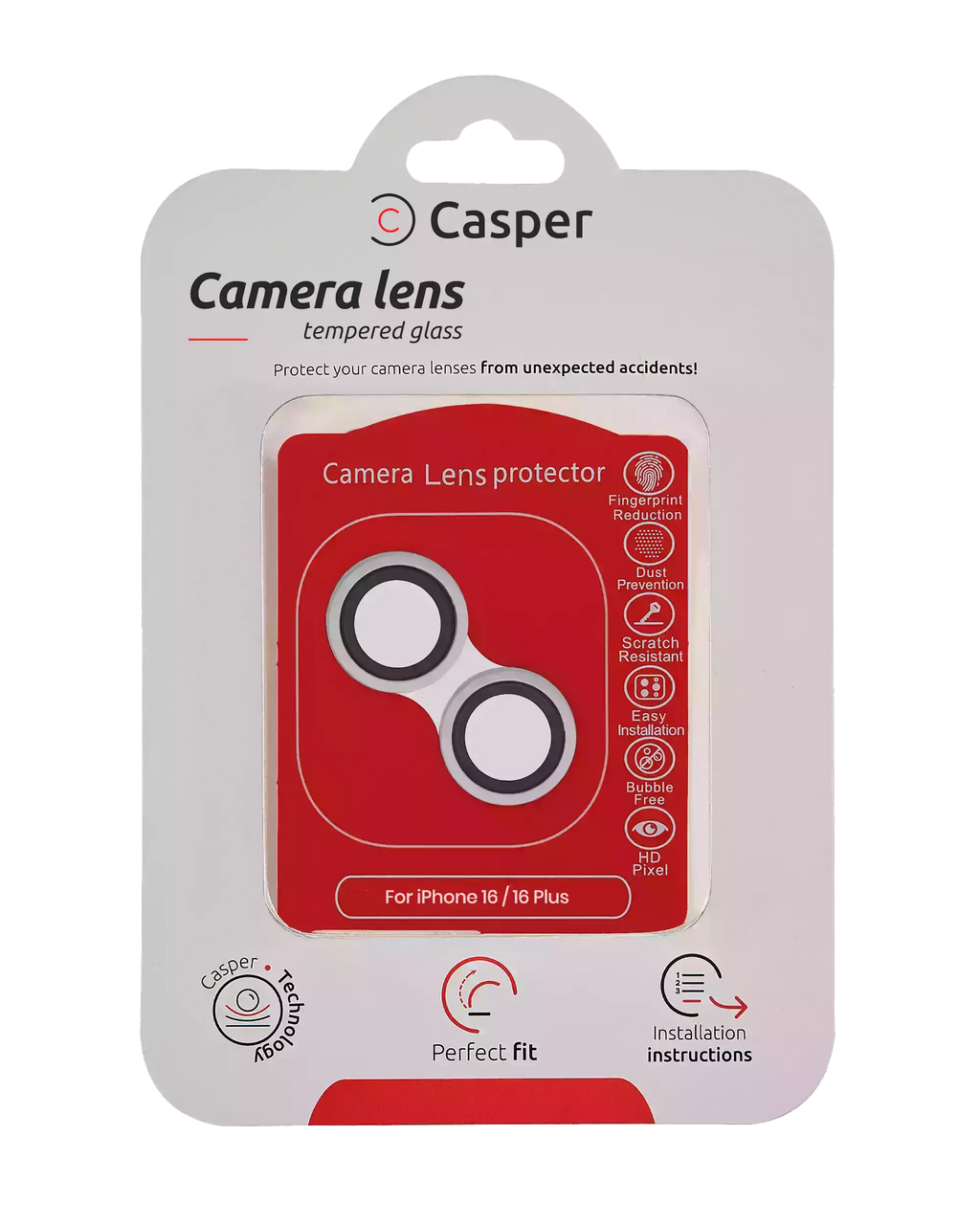 Casper Camera Lens Protector for iPhone 16 / 16 Plus (White) (Clear)