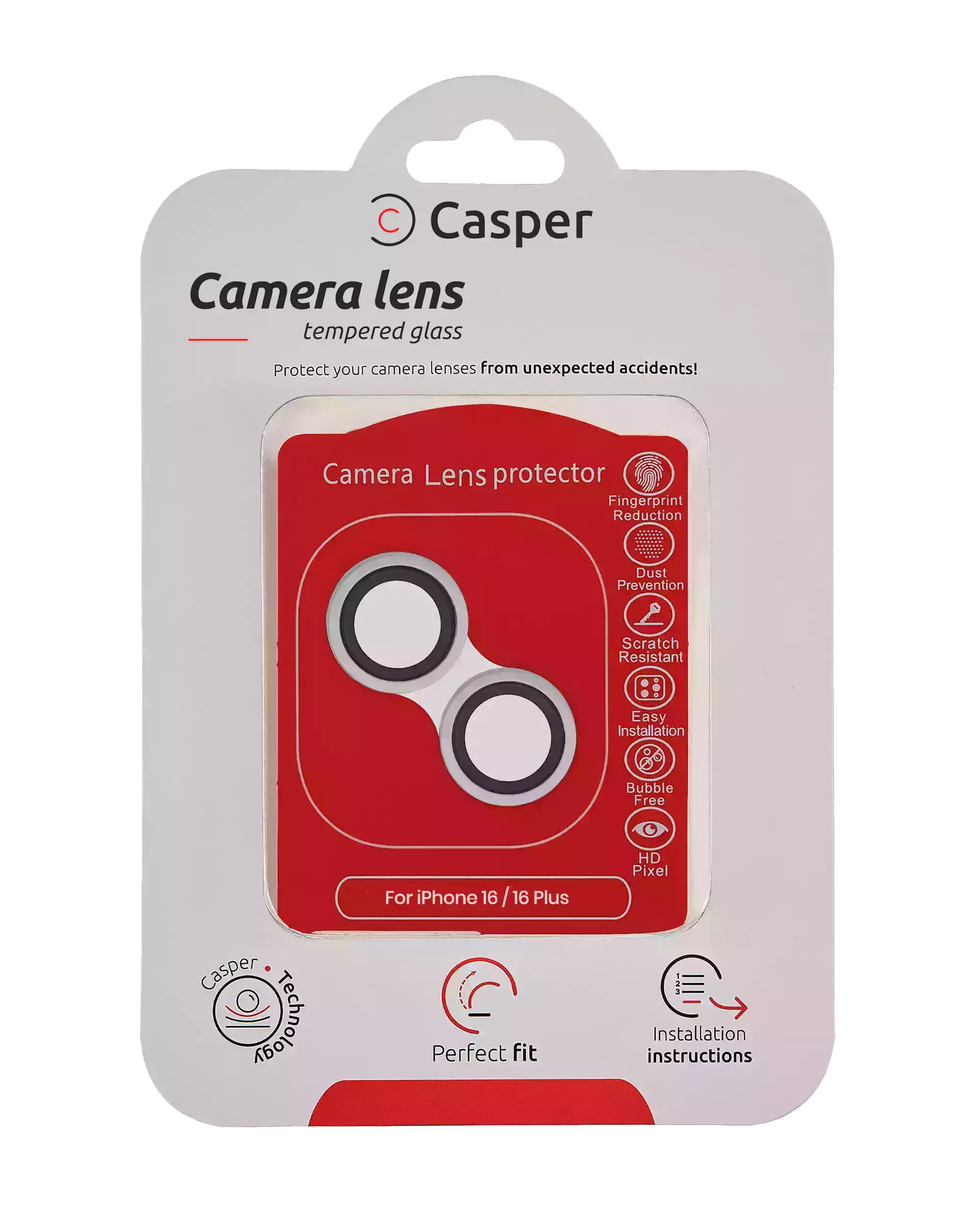 Casper Camera Lens Protector for iPhone 16 / 16 Plus (White) (Clear)