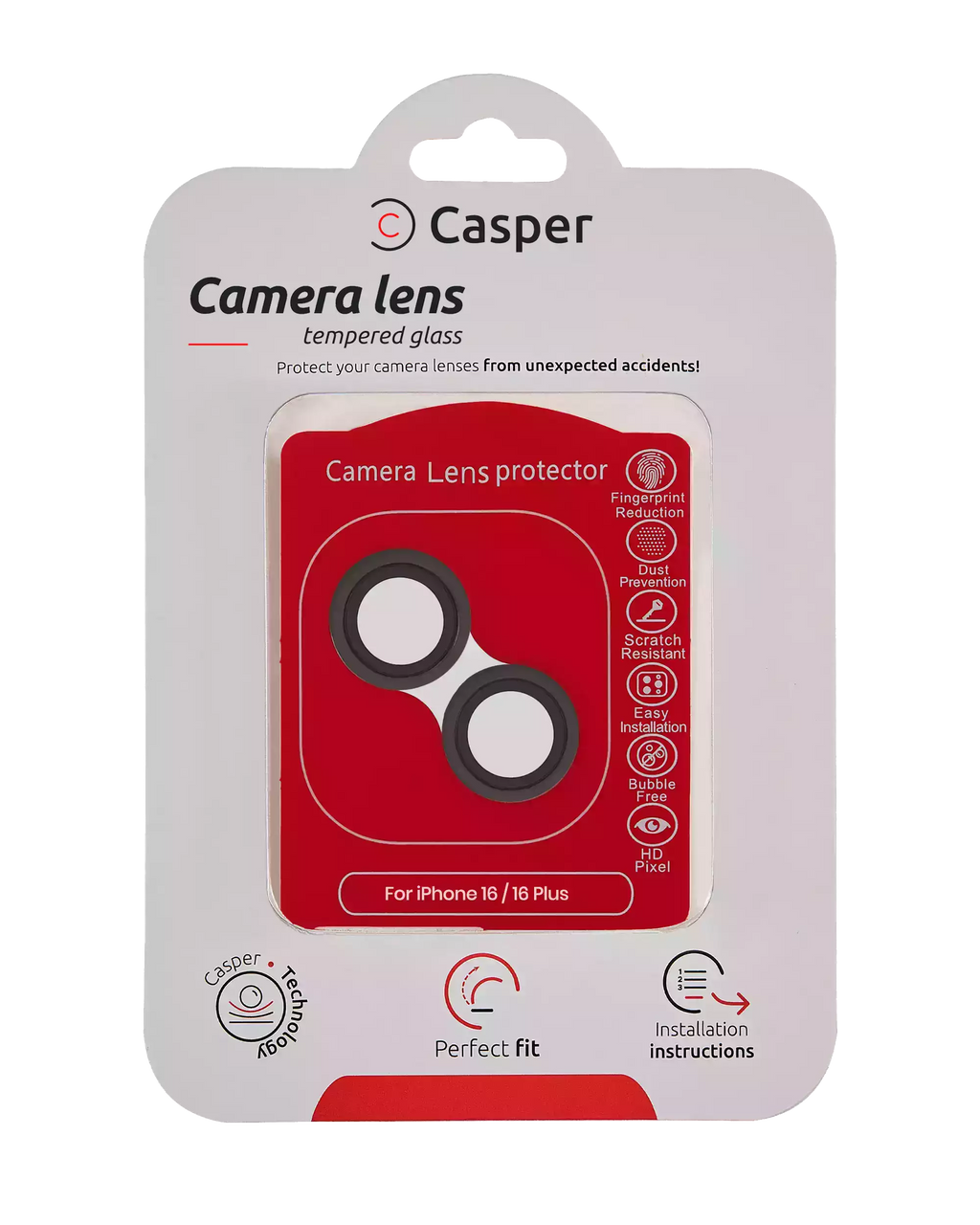 Casper Camera Lens Protector for iPhone 16 / 16 Plus (Black) (Transparent)