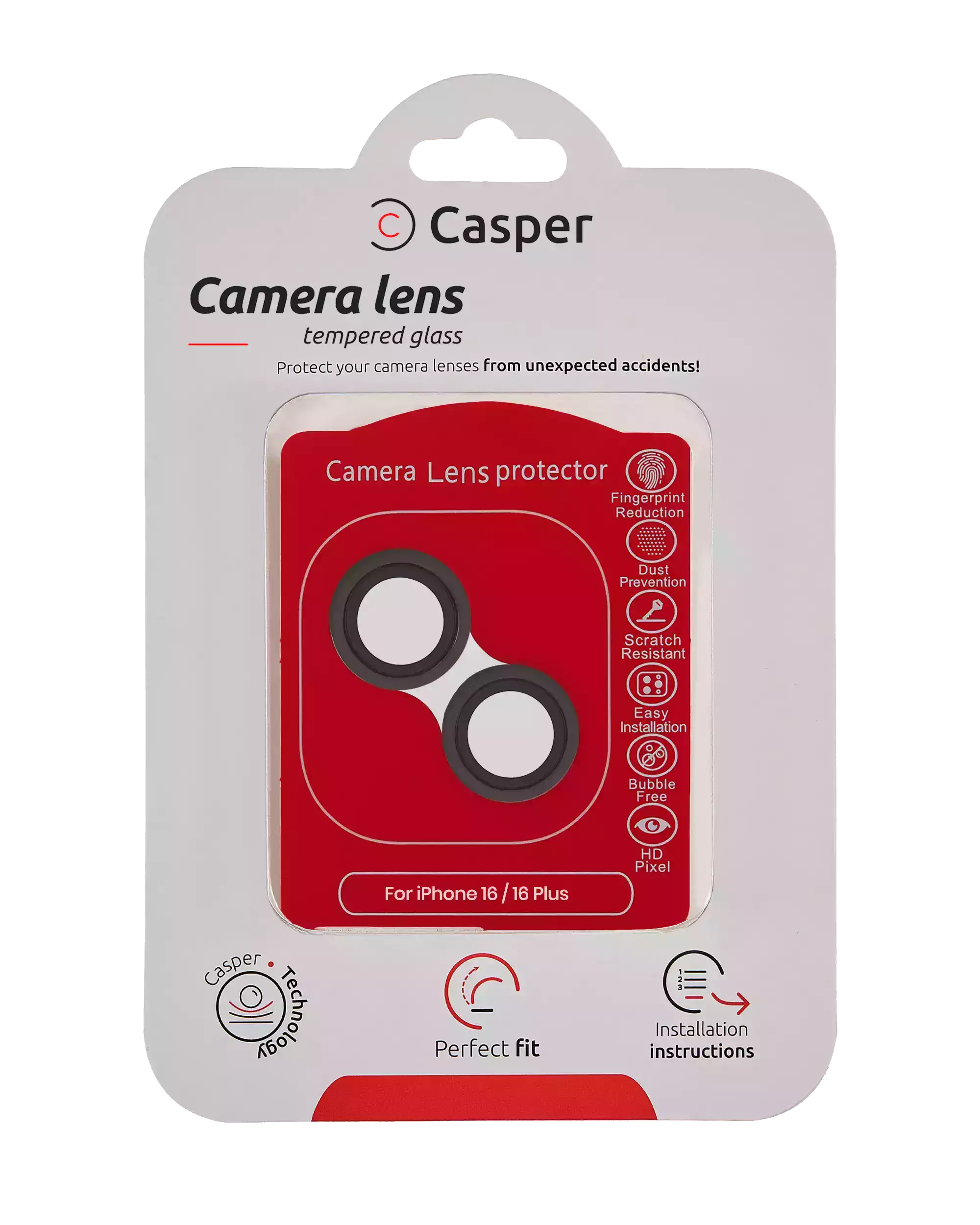 Casper Camera Lens Protector for iPhone 16 / 16 Plus (Black) (Transparent)