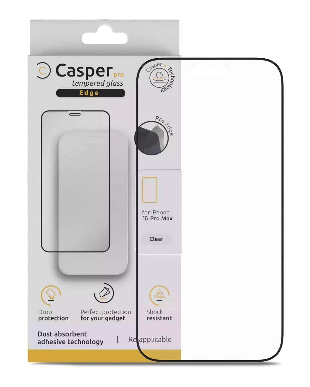 Casper Pro Edge Temperglas für iPhone 16 Pro Max/17 Pro Max Clear
