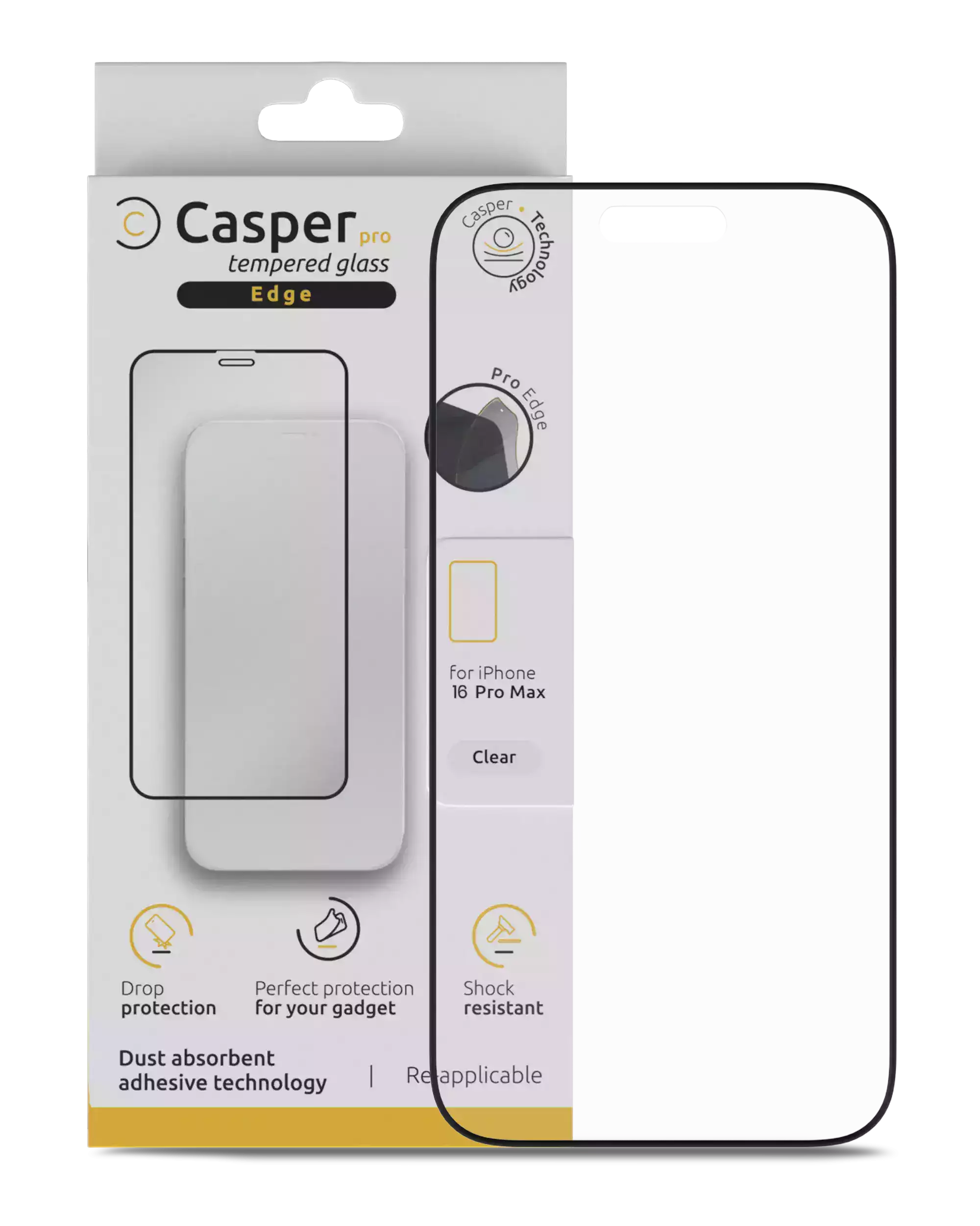 Casper Pro Edge Temperglas für iPhone 16 Pro Max/17 Pro Max Clear