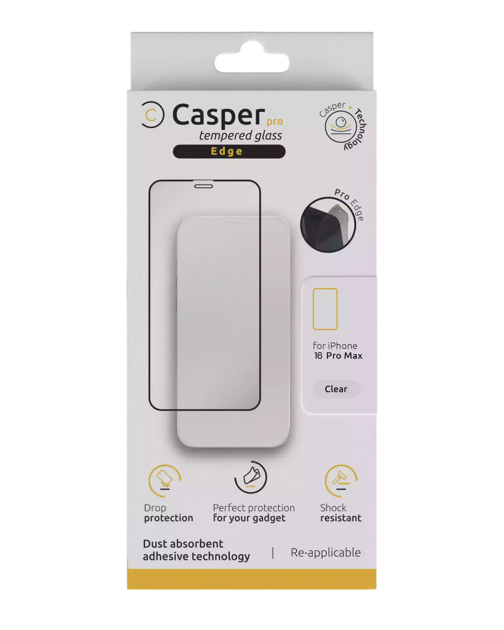 Casper Pro Edge Temperglas für iPhone 16 Pro Max/17 Pro Max Clear