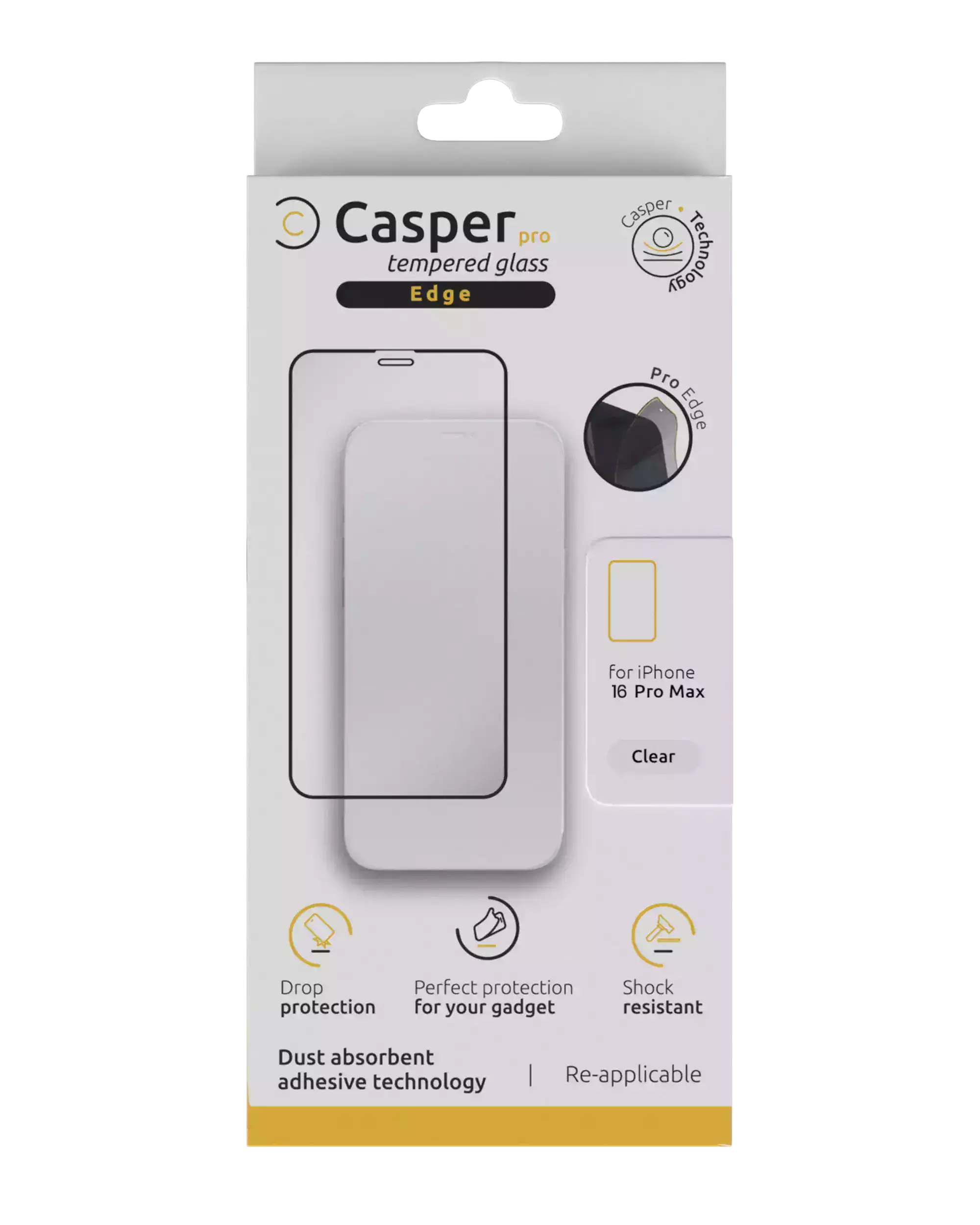 Casper Pro Edge Temperglas für iPhone 16 Pro Max/17 Pro Max Clear