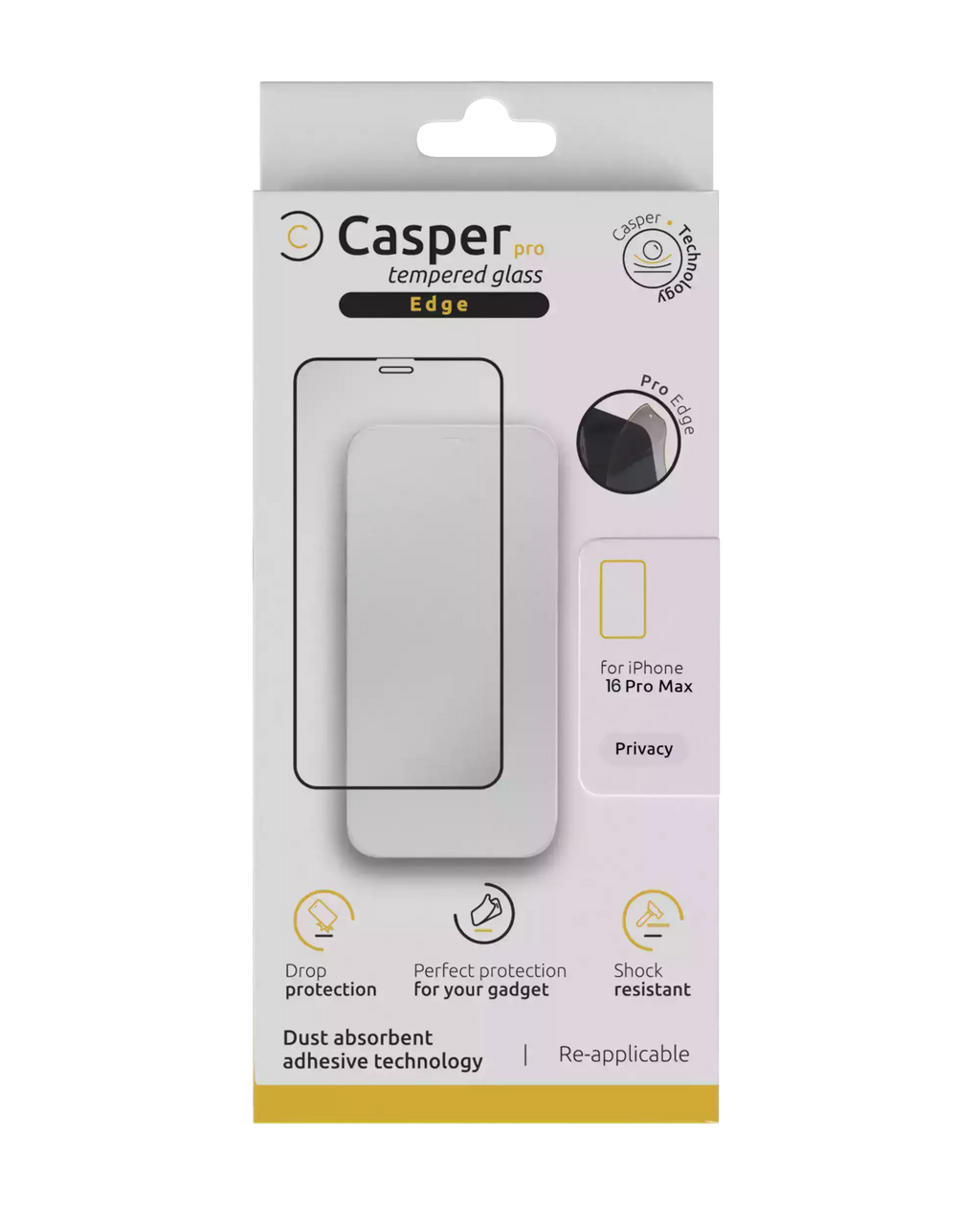 Casper Pro Edge Privacy Gehärtetes Glas für iPhone 16/17 Pro Max