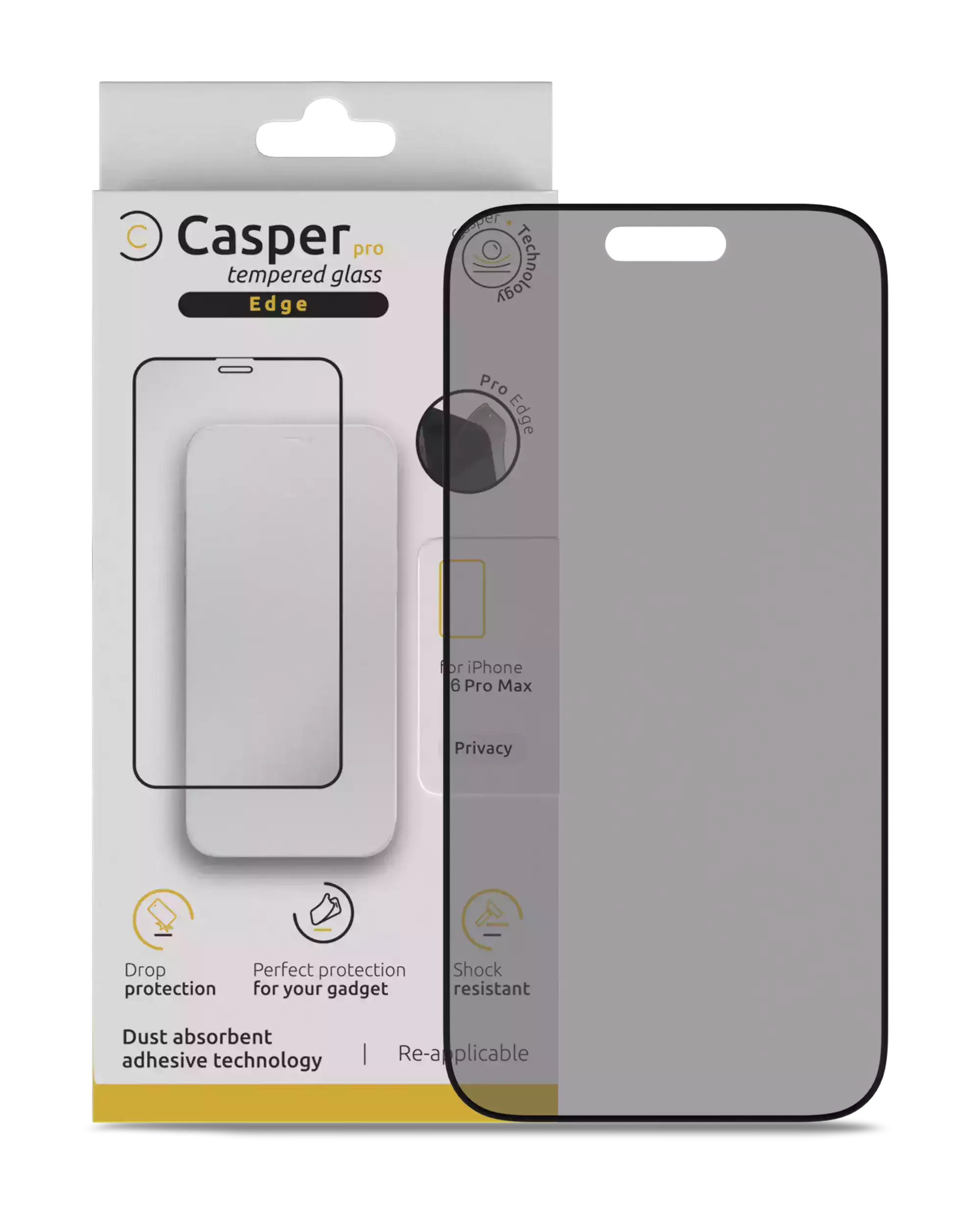 Casper Pro Edge Privacy Gehärtetes Glas für iPhone 16/17 Pro Max