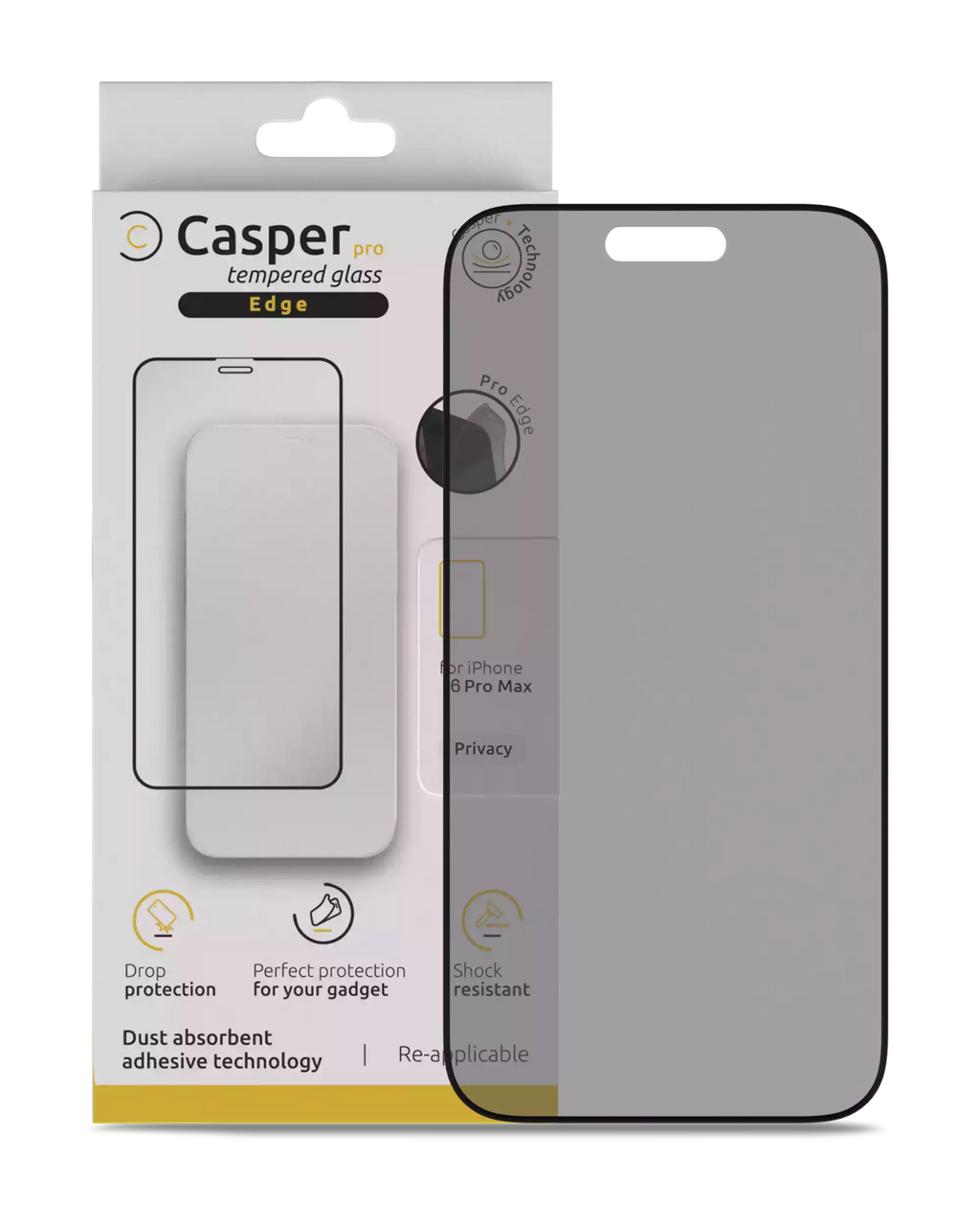 Casper Pro Edge Privacy Gehärtetes Glas für iPhone 16/17 Pro Max