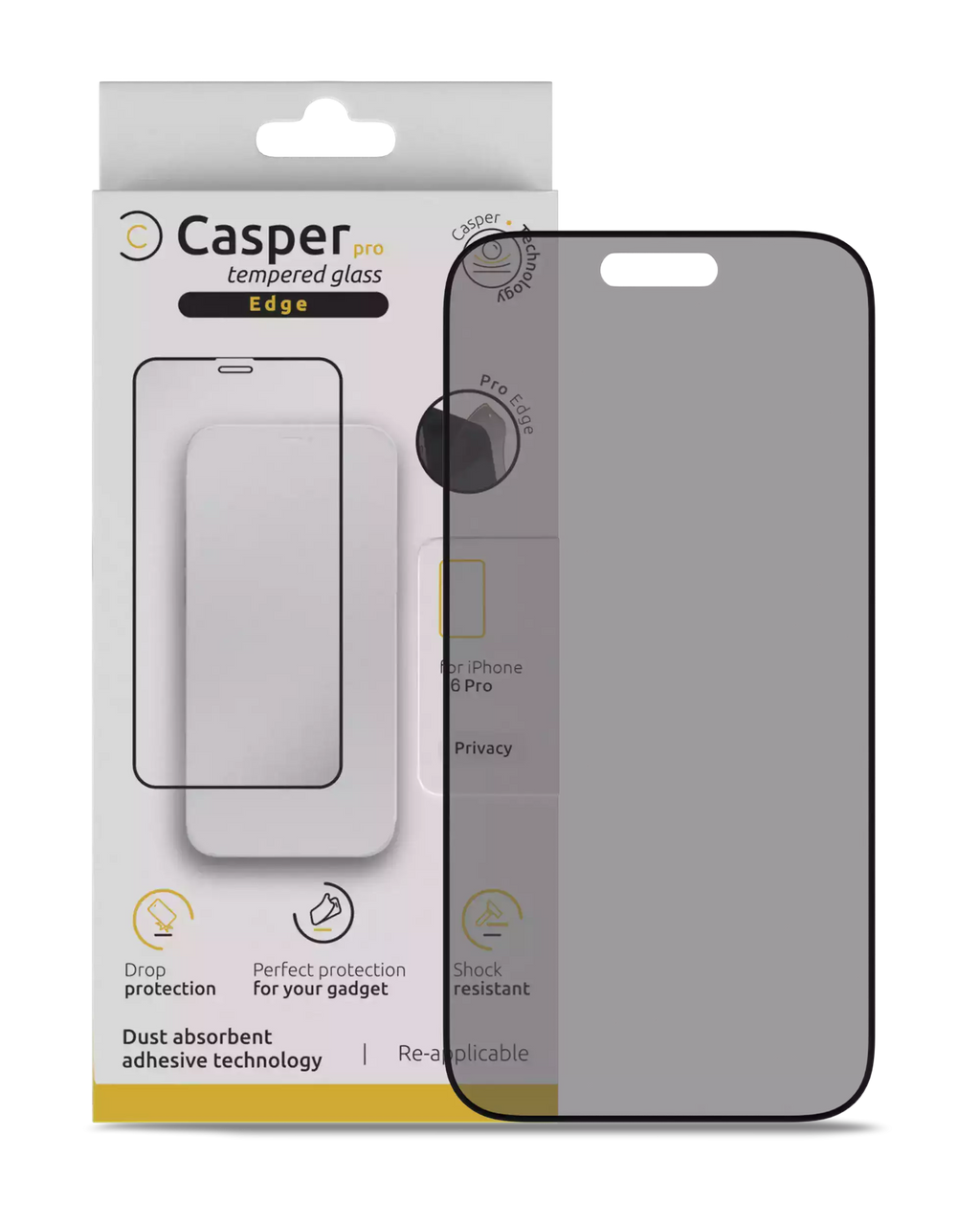 Casper Pro Edge Panzerglas Privacy für iPhone 16 Pro/17/17 Pro Retail Pack