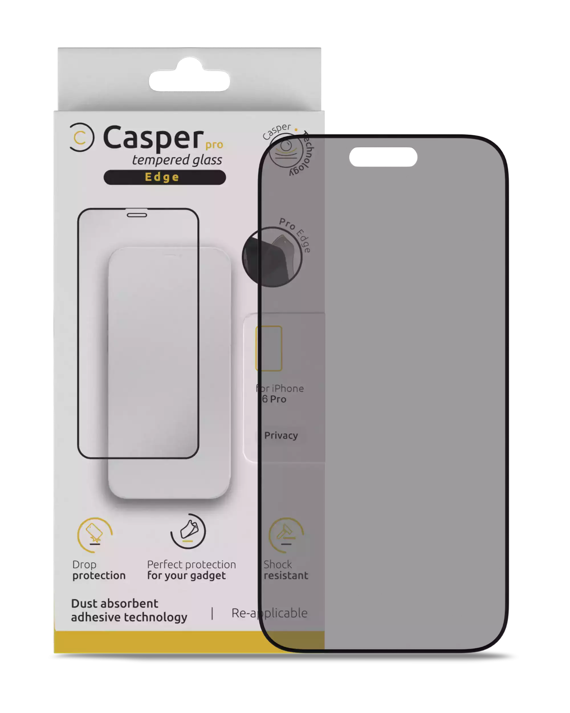 Casper Pro Edge Panzerglas Privacy für iPhone 16 Pro/17/17 Pro Retail Pack