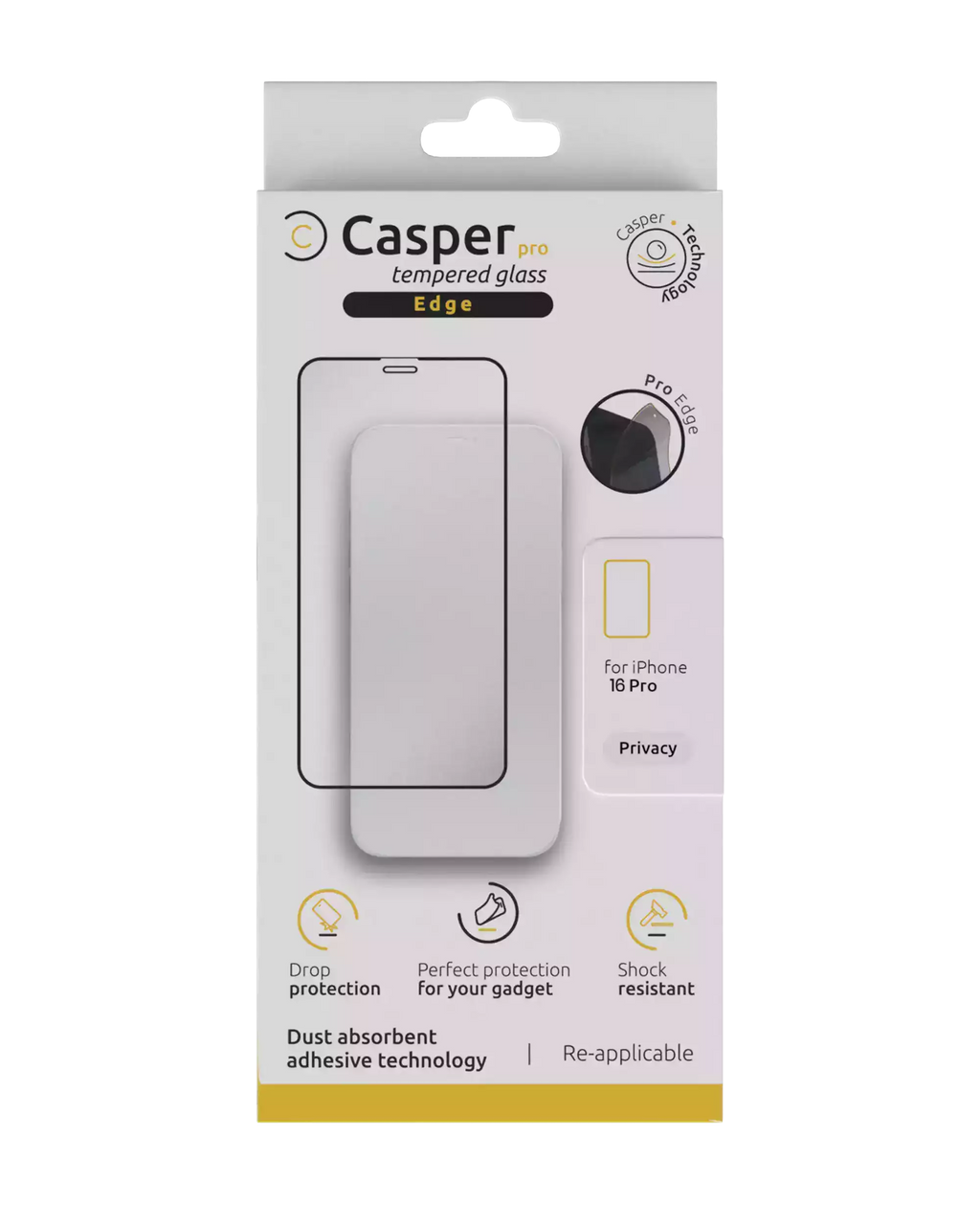 Casper Pro Edge Panzerglas Privacy für iPhone 16 Pro/17/17 Pro Retail Pack