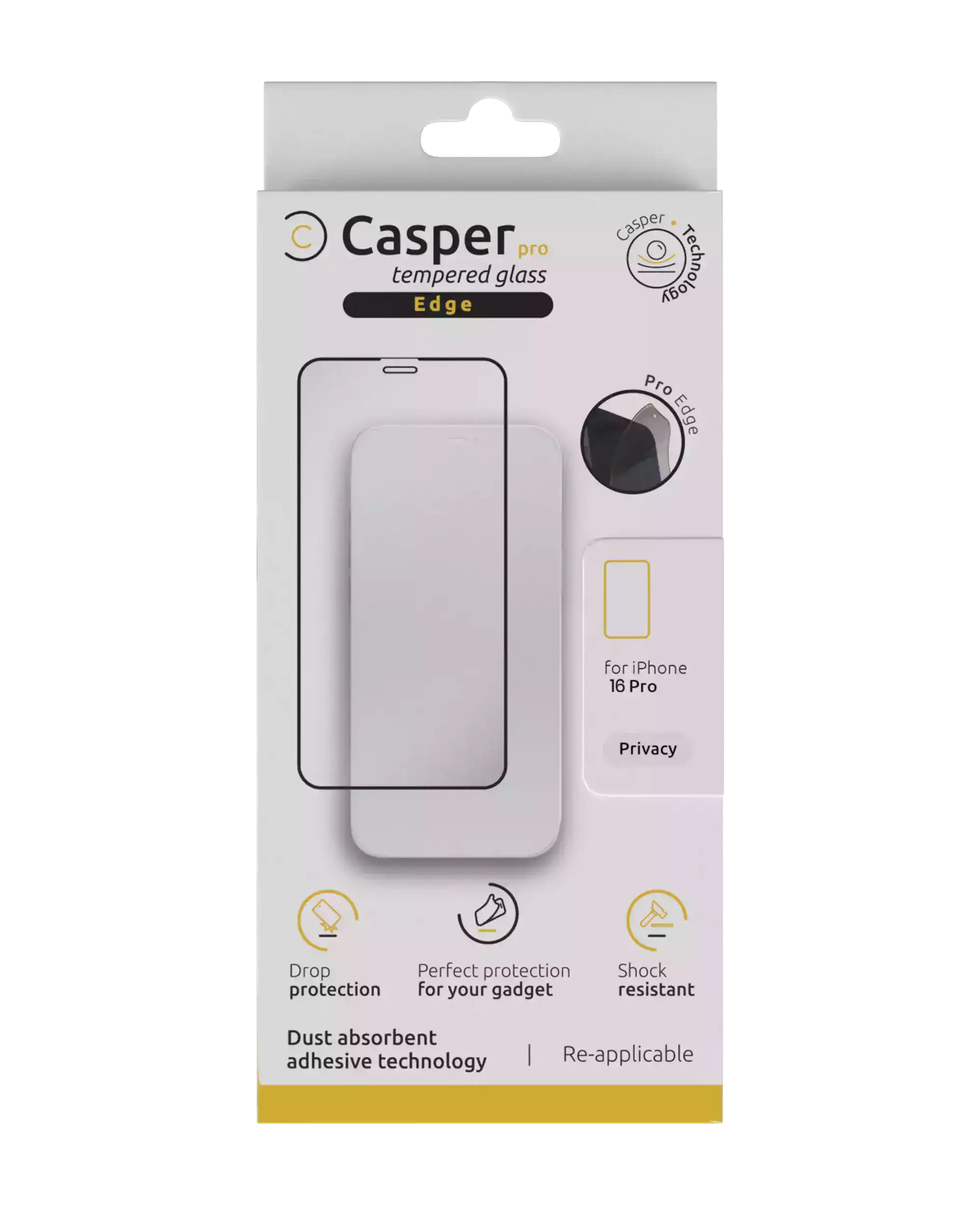 Casper Pro Edge Panzerglas Privacy für iPhone 16 Pro/17/17 Pro Retail Pack