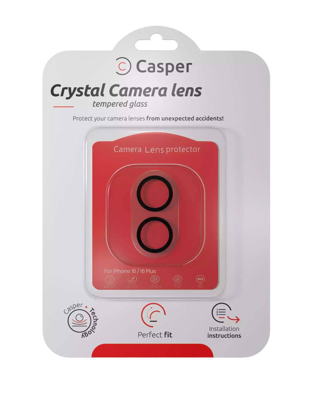 Casper Kameraobjektivschutz für iPhone 17 / 16 / 16 Plus (Crystal Full Cover)
