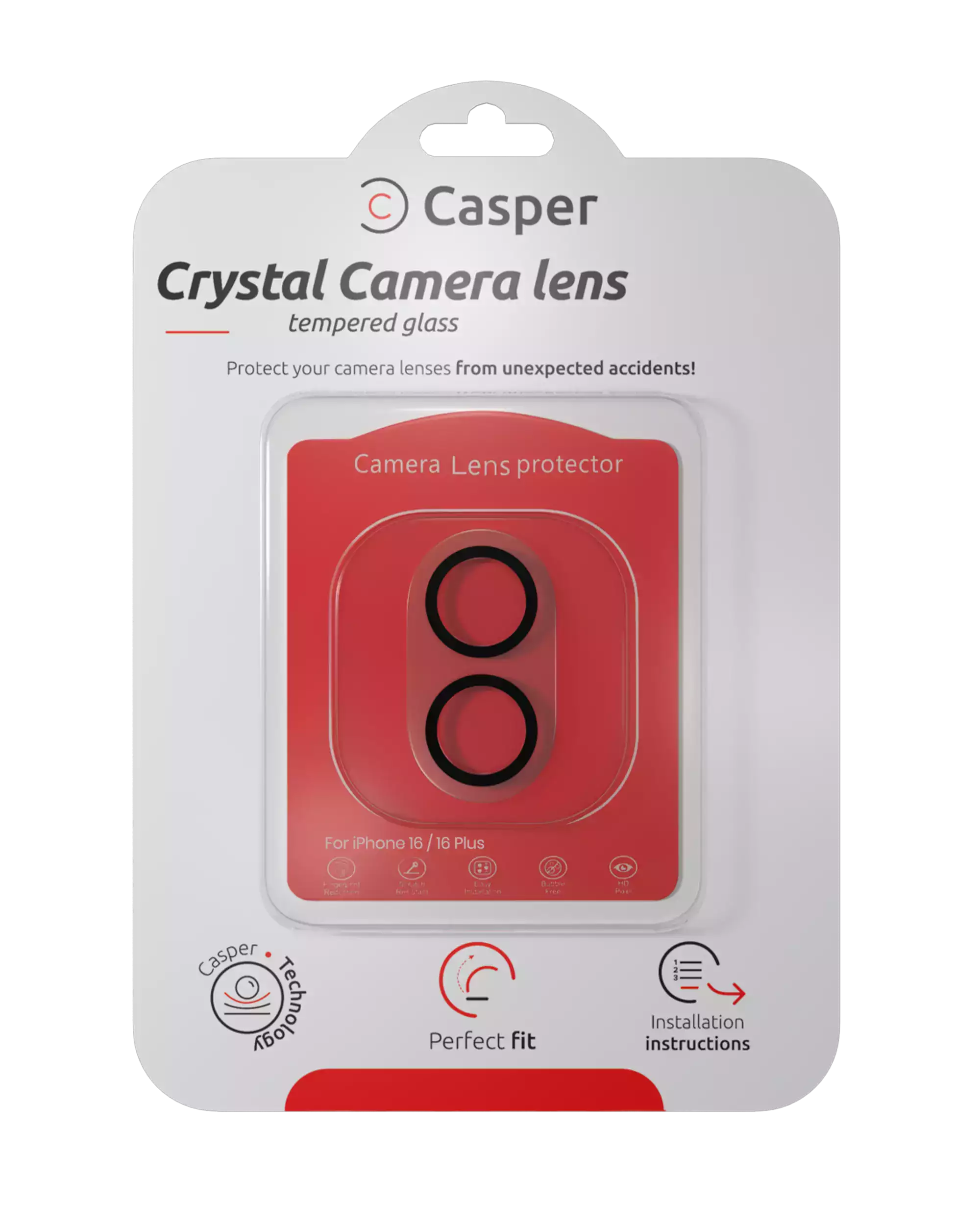 Casper Kameraobjektivschutz für iPhone 17 / 16 / 16 Plus (Crystal Full Cover)