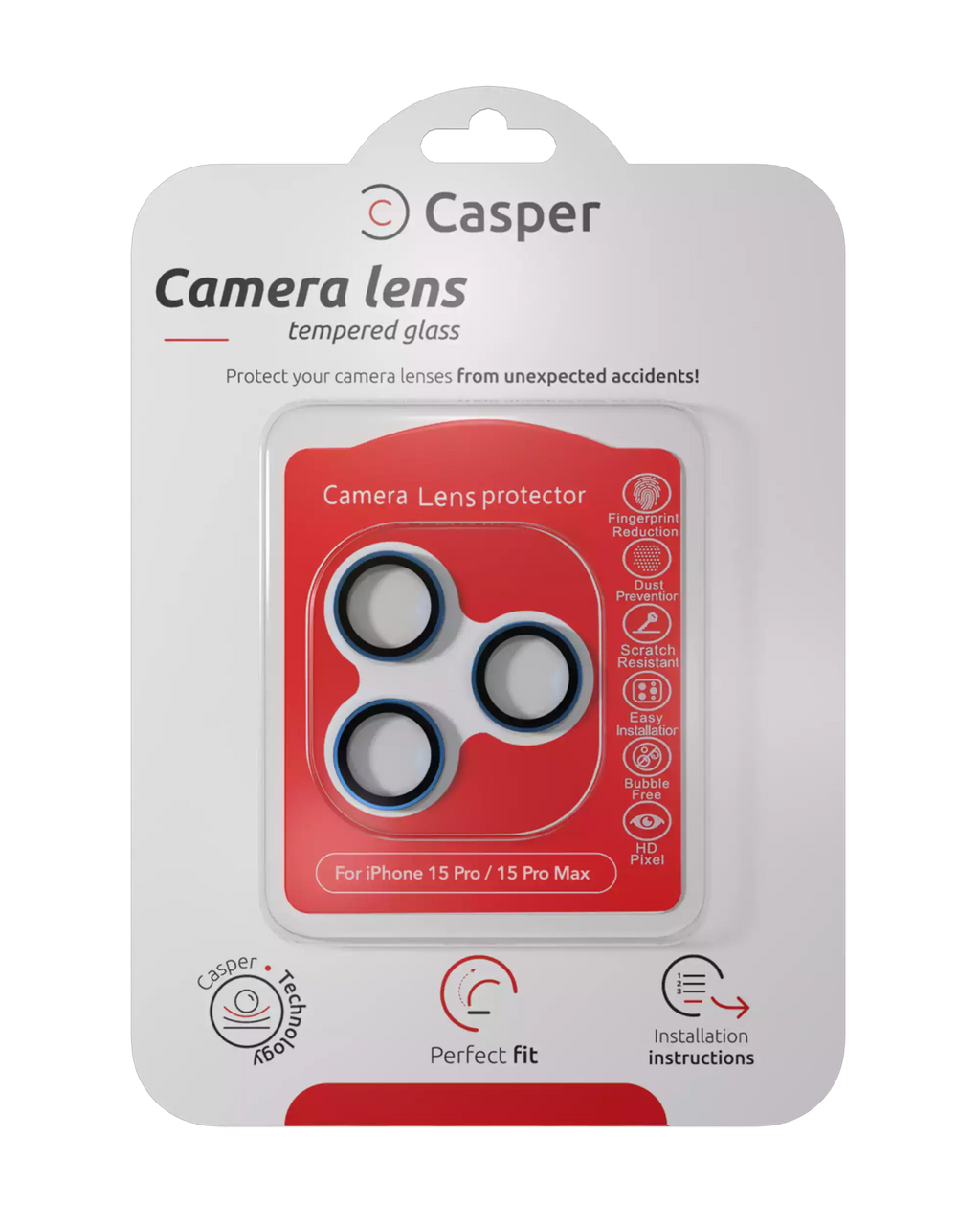 Casper Camera Lens Protector for iPhone 15 Pro / 15 Pro Max (Blue Titanium) (Clear)