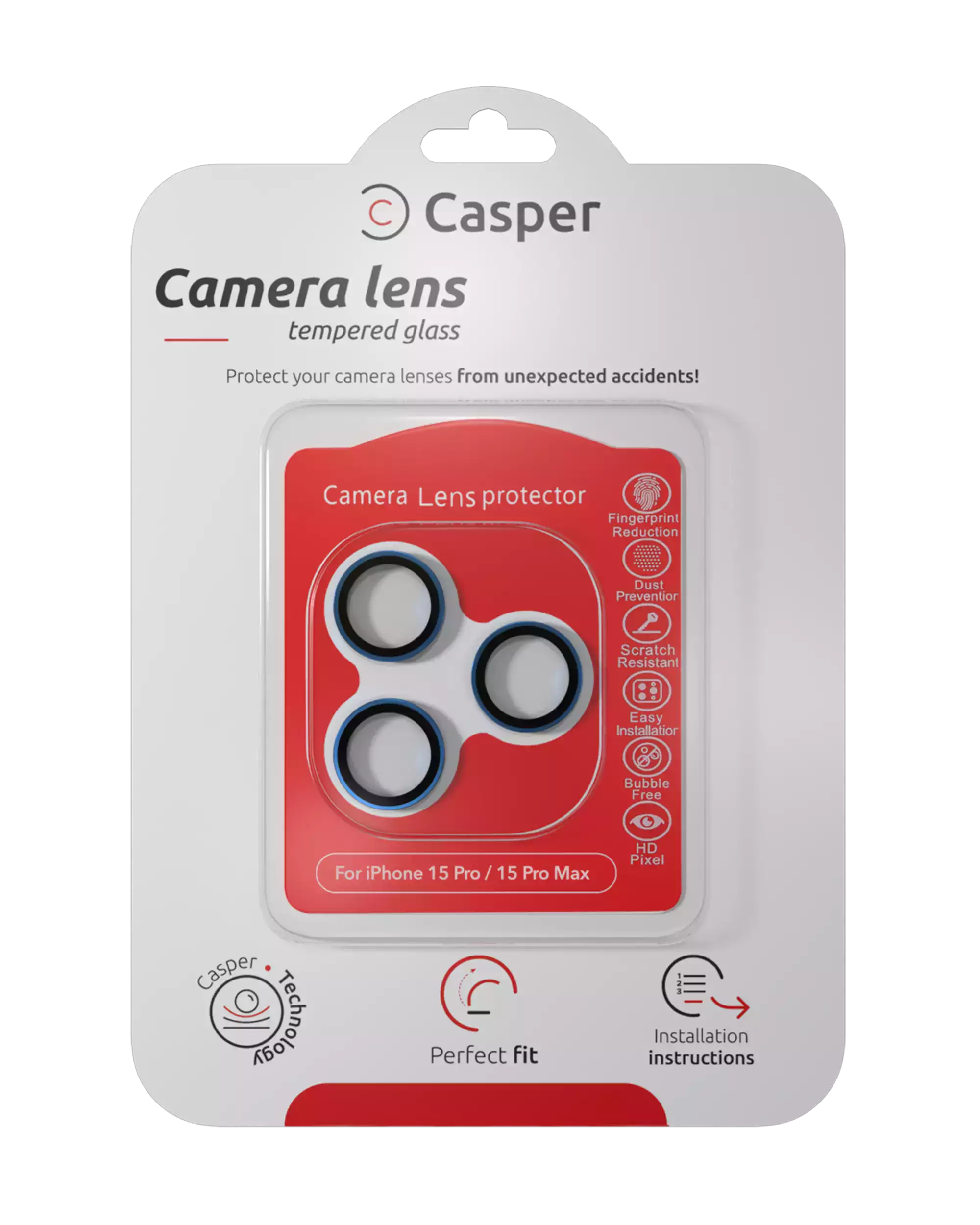 Casper Camera Lens Protector for iPhone 15 Pro / 15 Pro Max (Blue Titanium) (Clear)