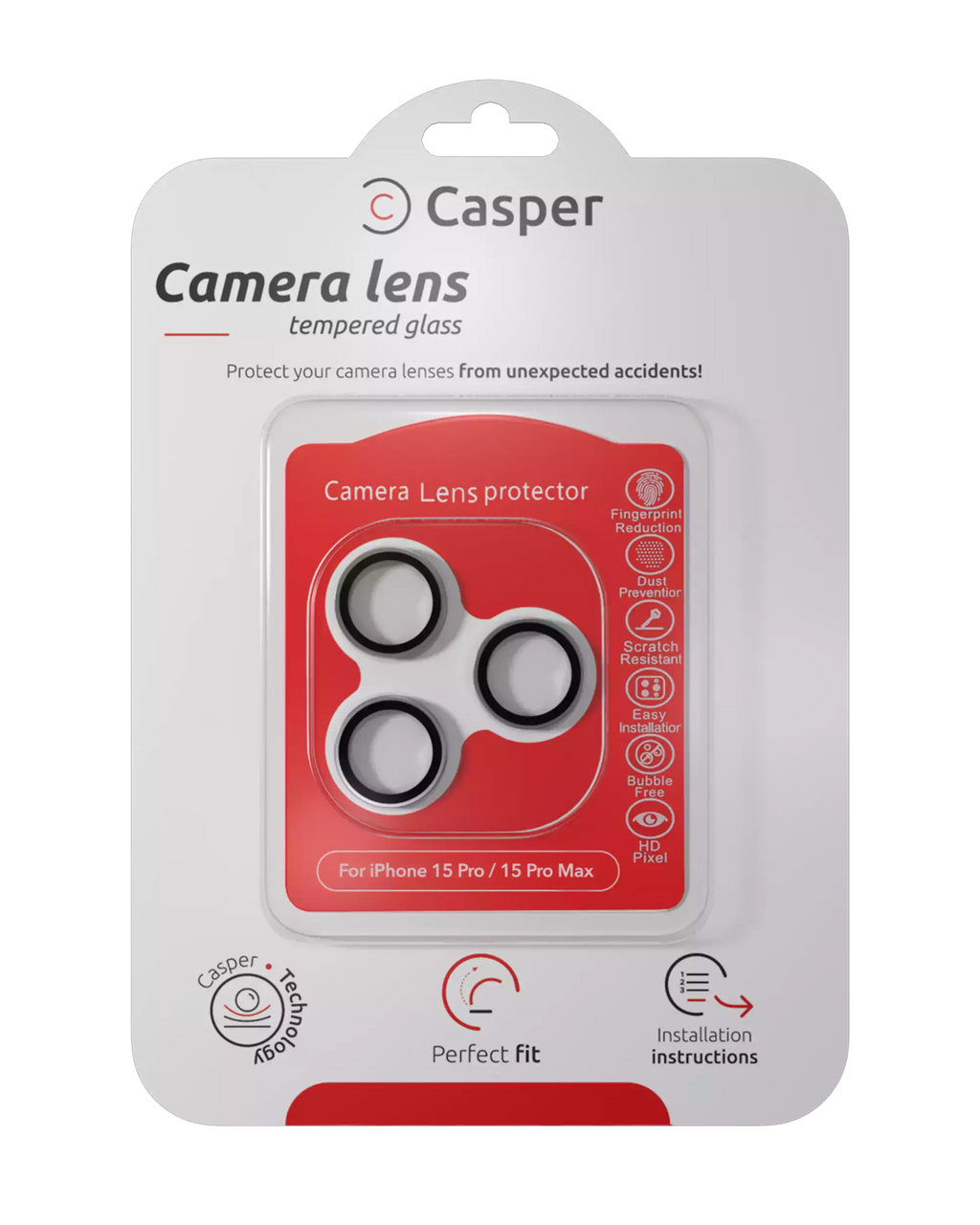 Casper Kameraobjektivschutz für iPhone 15 Pro / 15 Pro Max (klar) (Silber)