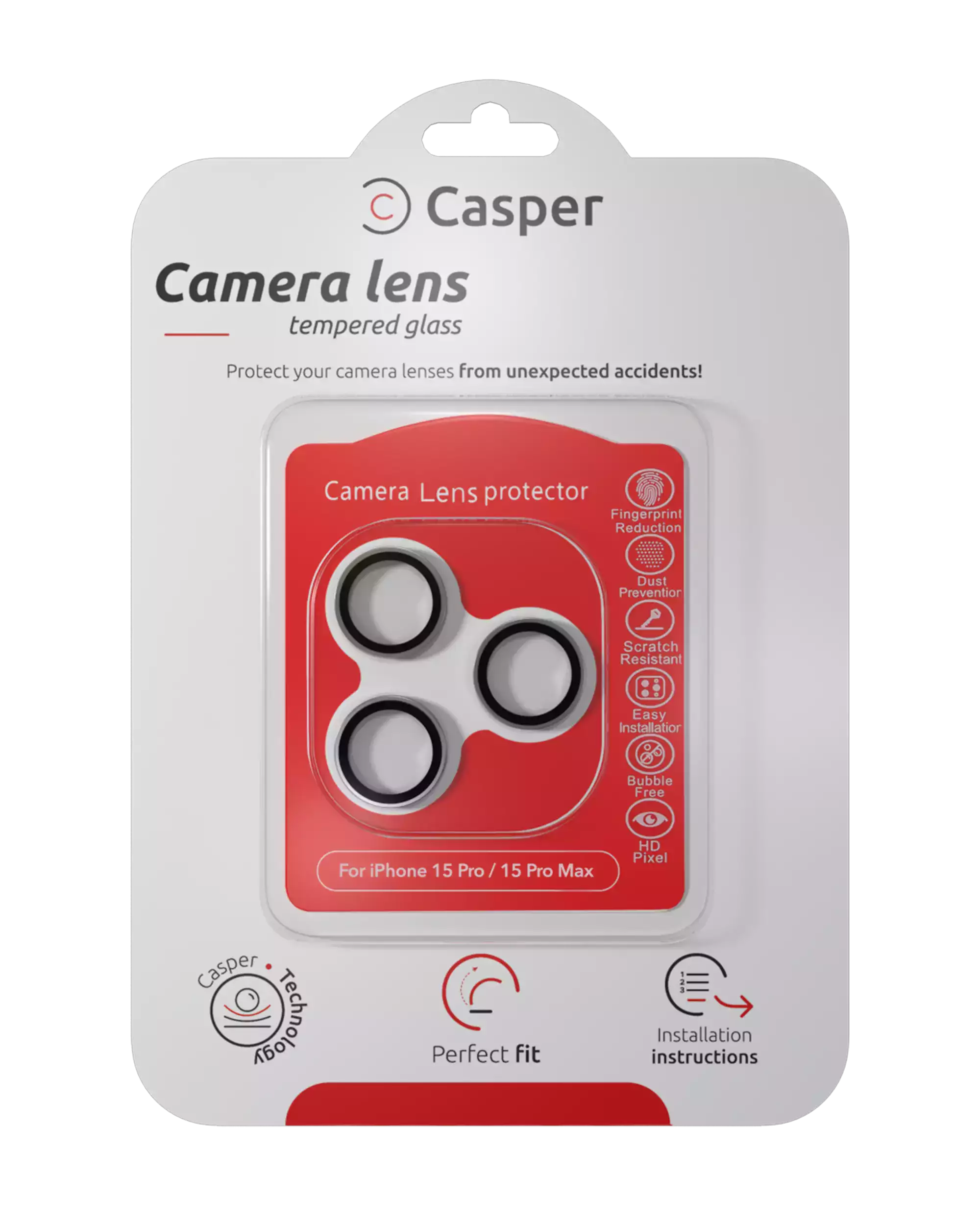 Casper Kameraobjektivschutz für iPhone 15 Pro / 15 Pro Max (klar) (Silber)