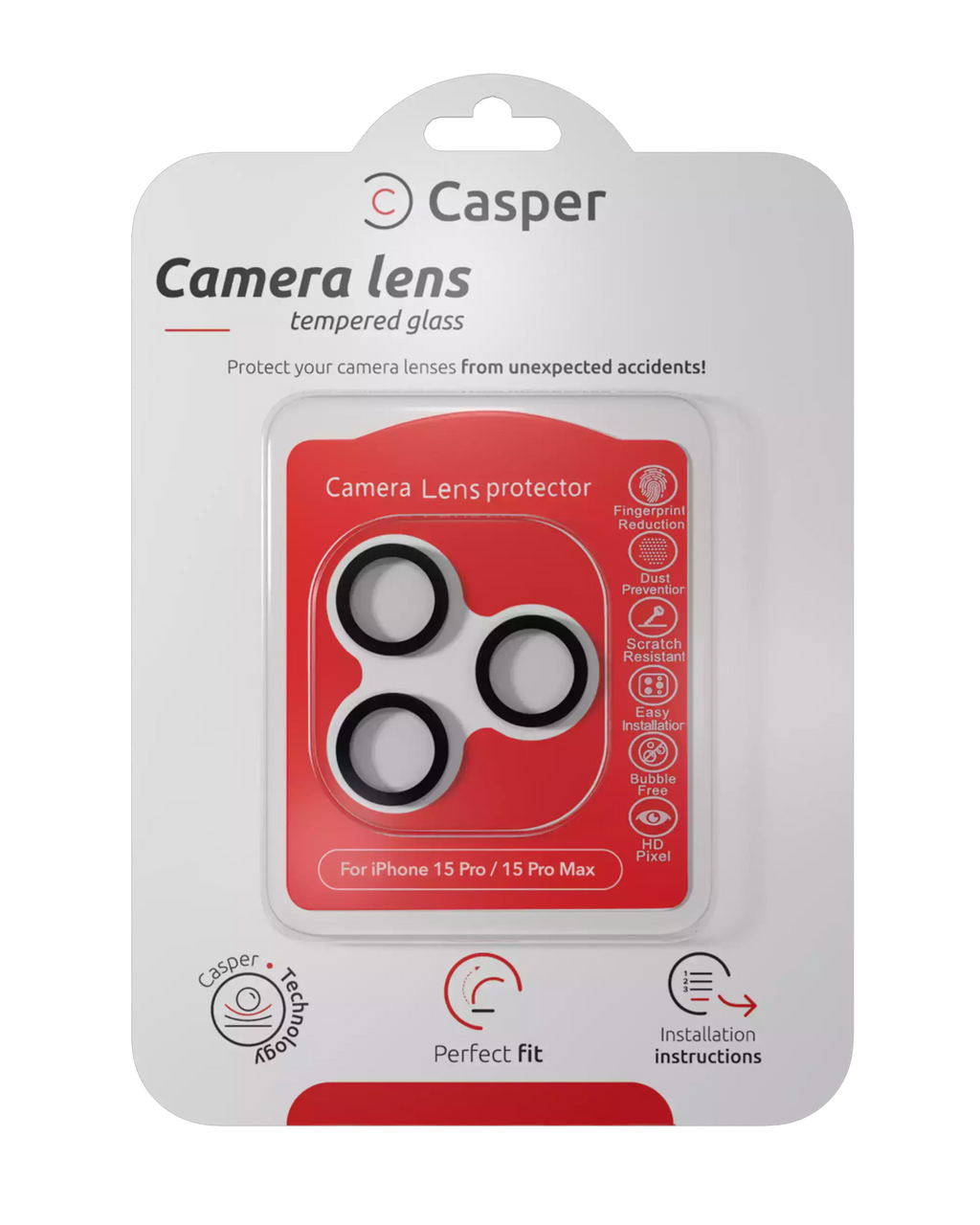 Casper Camera Lens Protector for iPhone 15 Pro / 15 Pro Max (Clear) (Black)