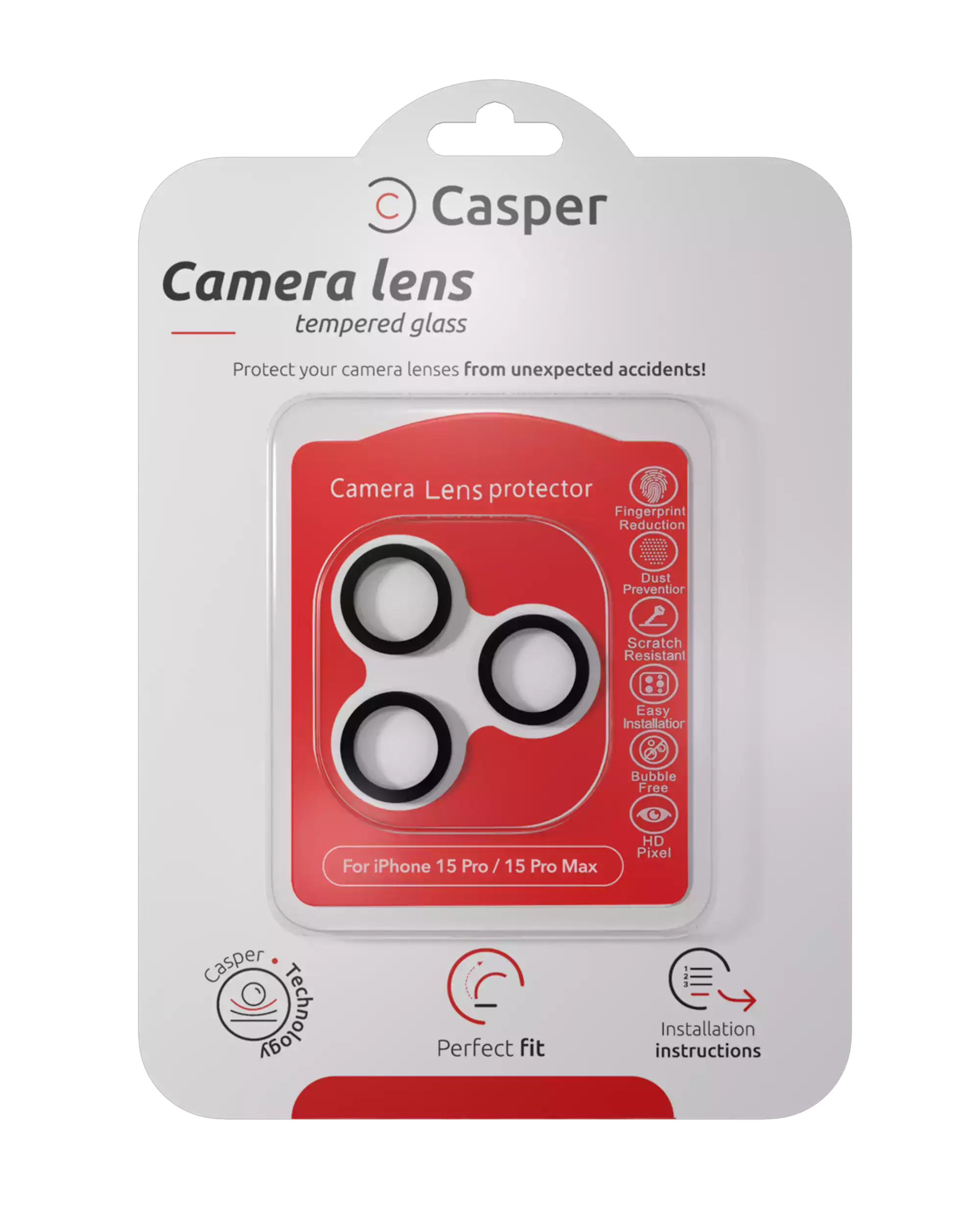 Casper Camera Lens Protector for iPhone 15 Pro / 15 Pro Max (Clear) (Grey)