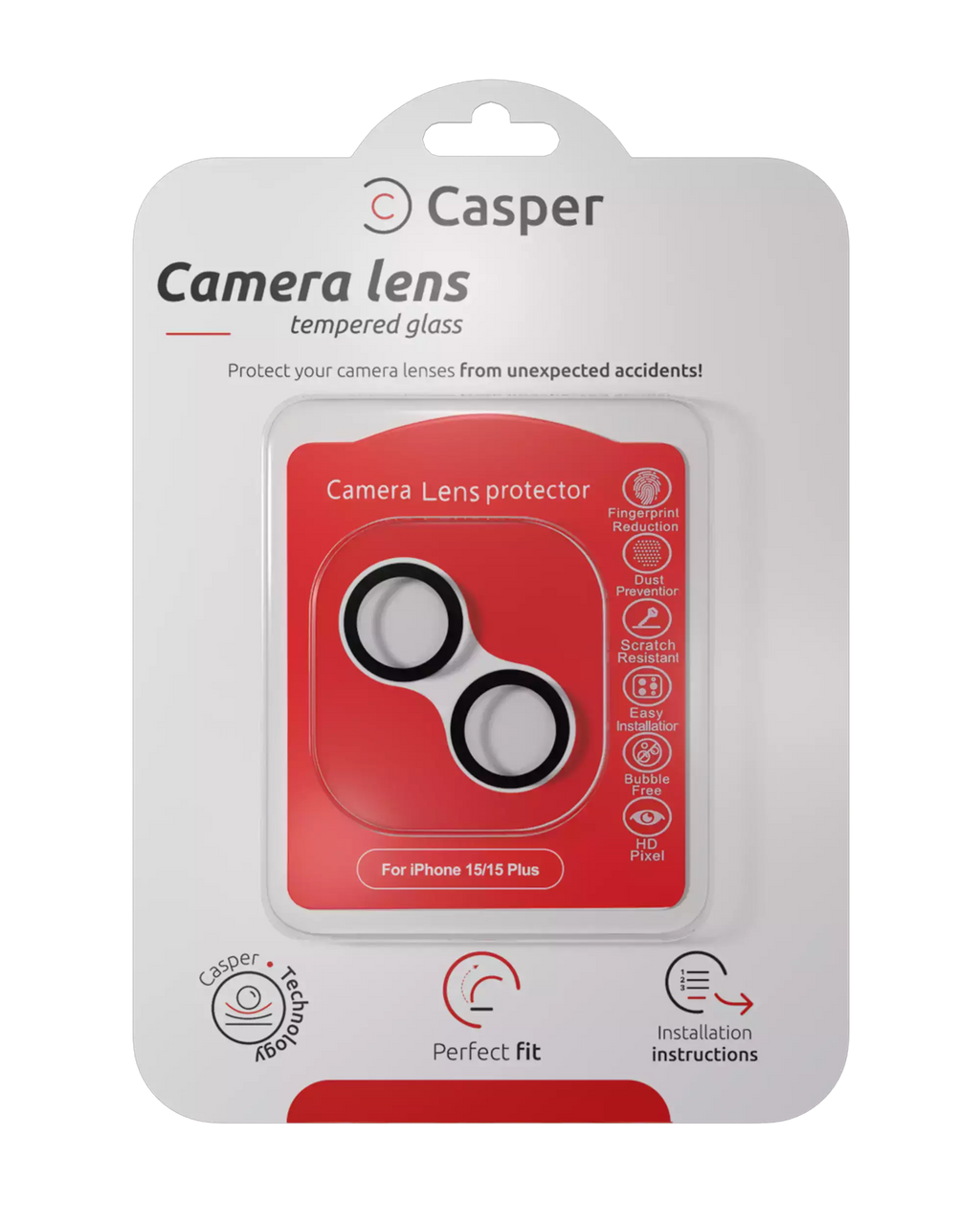 Casper Camera Lens Protector for iPhone 15 / 15 Plus (Black) (Clear)