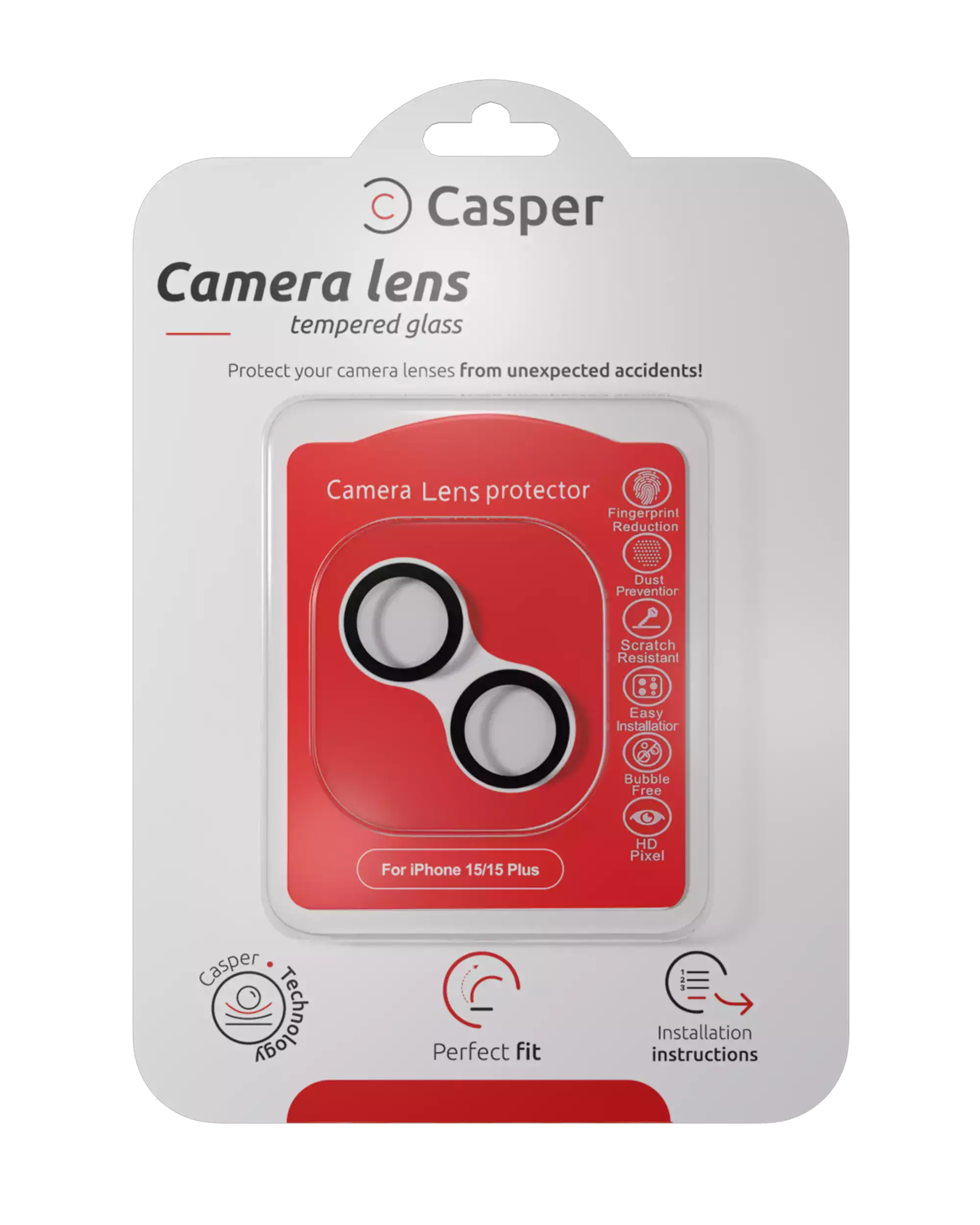 Casper Camera Lens Protector for iPhone 15 / 15 Plus (Black) (Clear)
