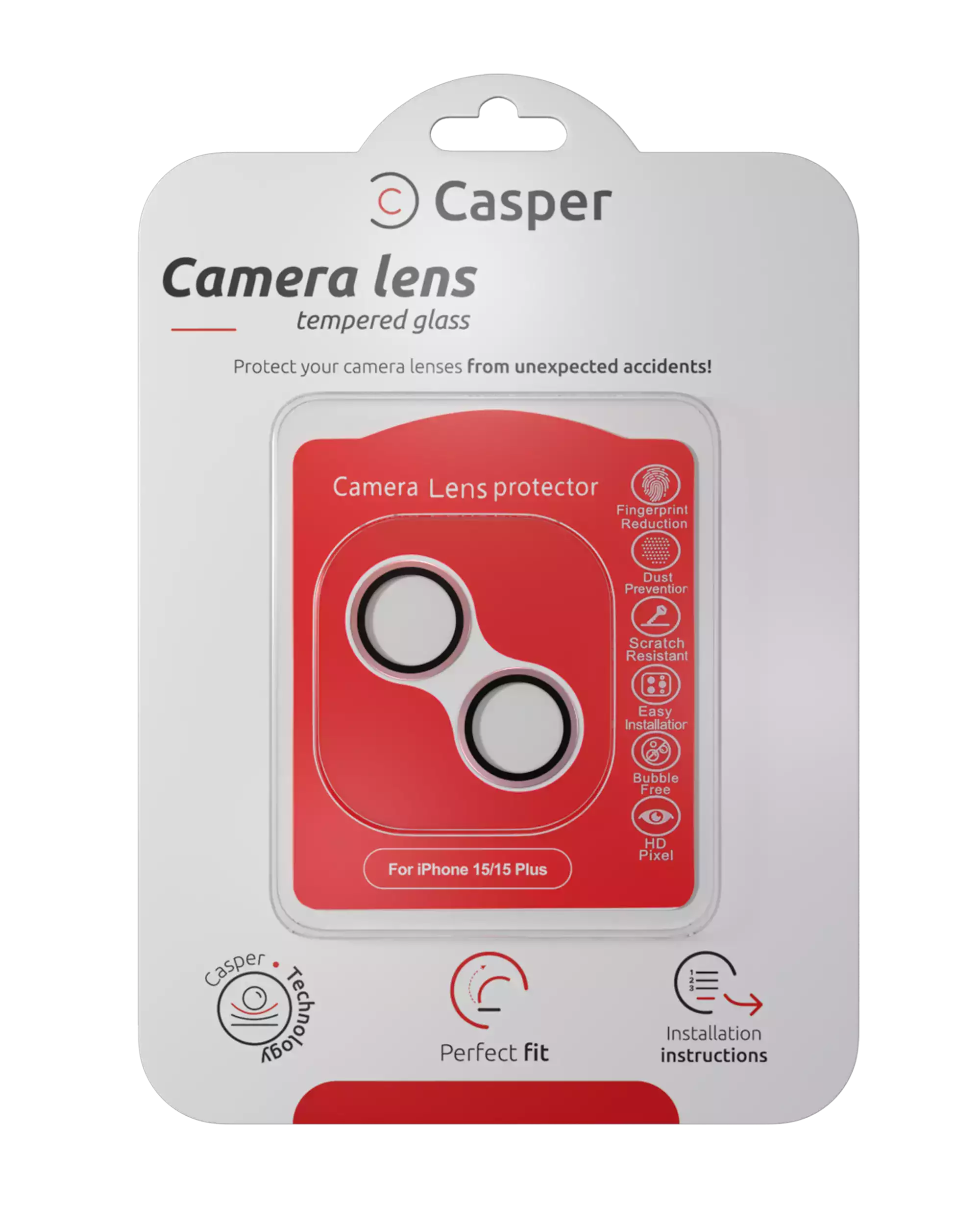 Casper Kamera-Linsenschutz für iPhone 15 / 15 Plus (Pink) (Clear)