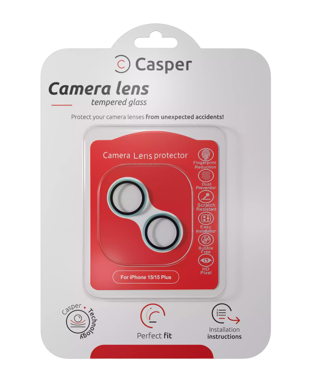 Casper Camera Lens Protector for iPhone 15 / 15 Plus (Blue) (Clear)