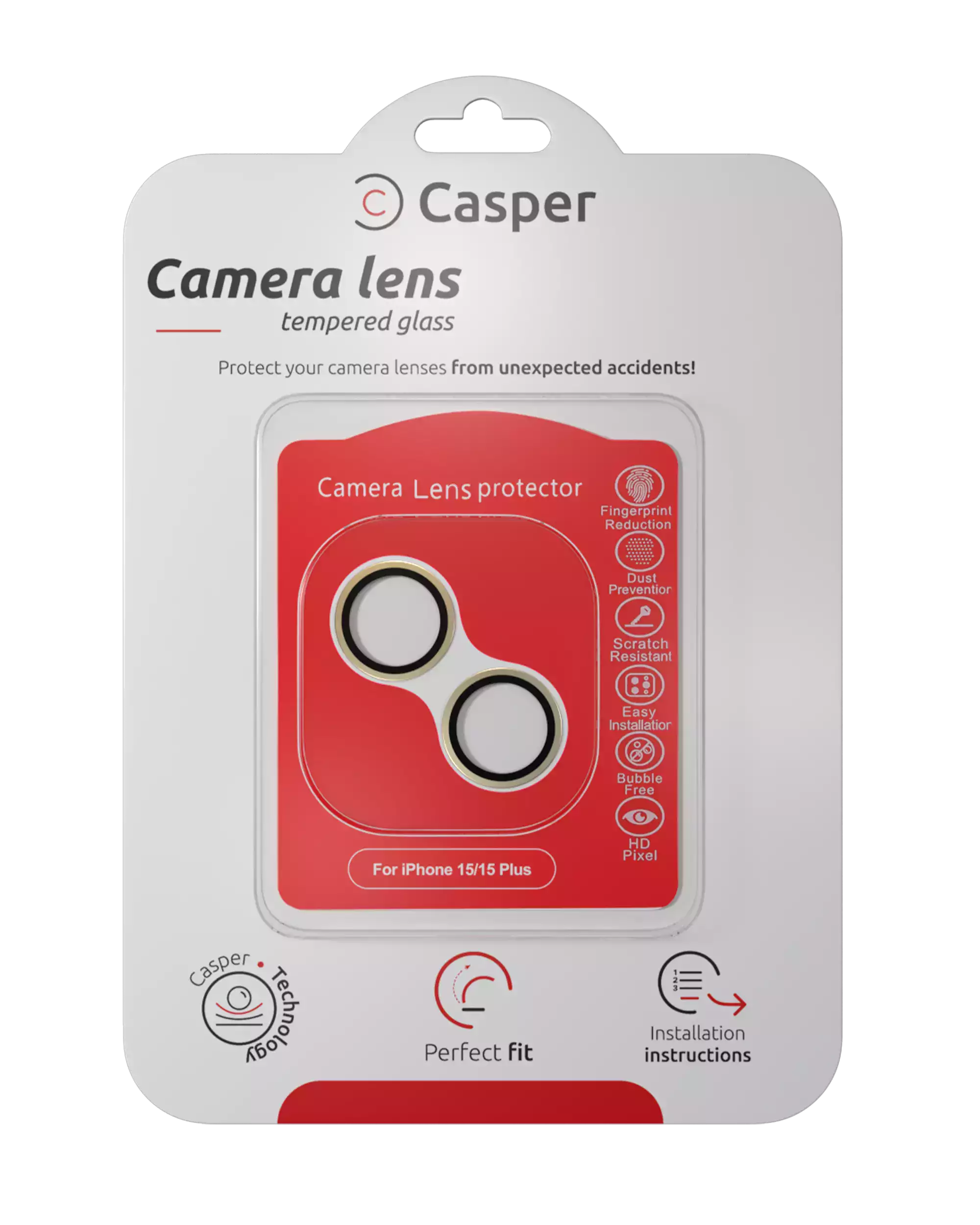 Casper Kamera-Linsen-Schutz für iPhone 15 / 15 Plus (Gelb) (Clear)