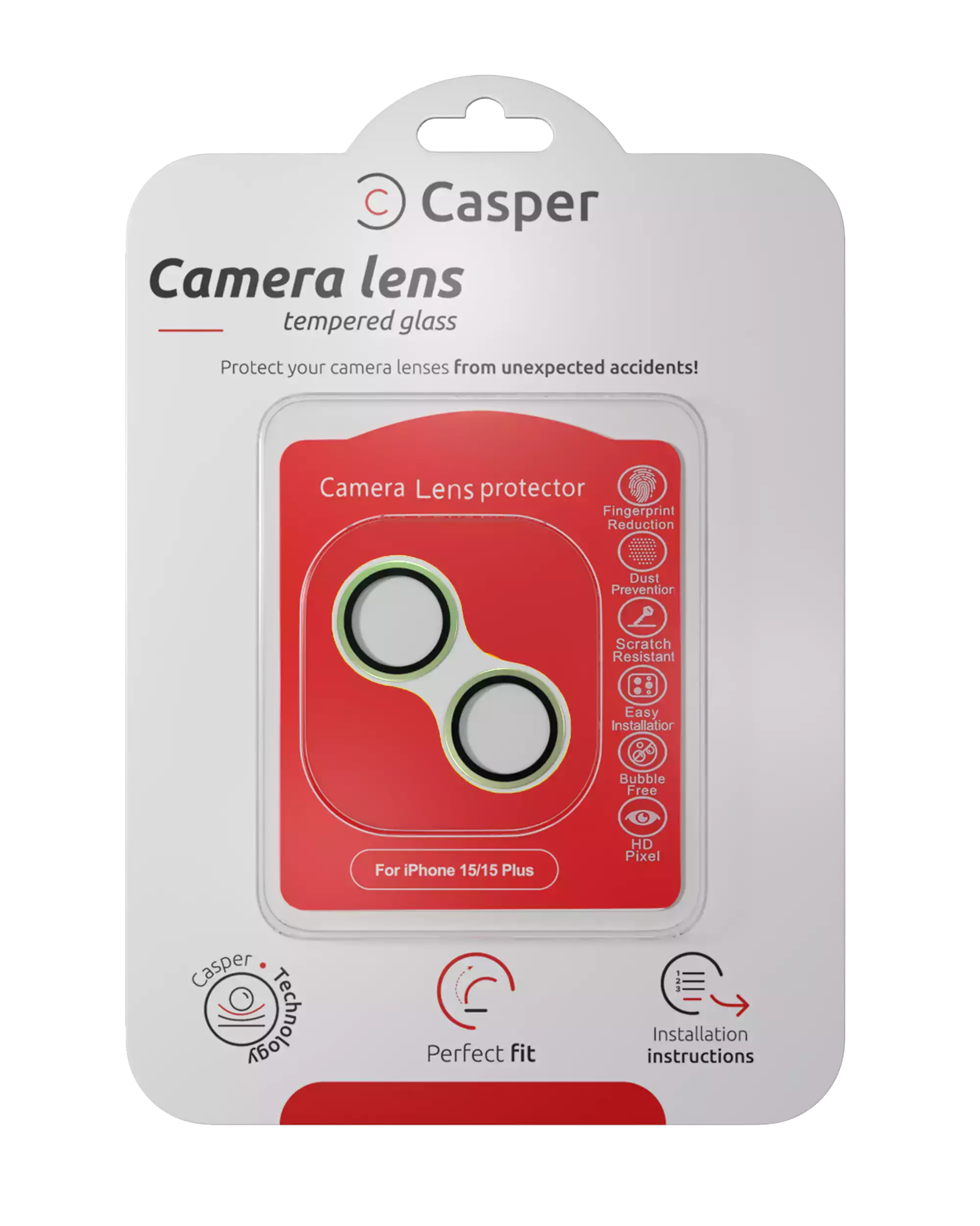 Casper Camera Lens Protector for iPhone 15 / 15 Plus (Green) (Transparent)
