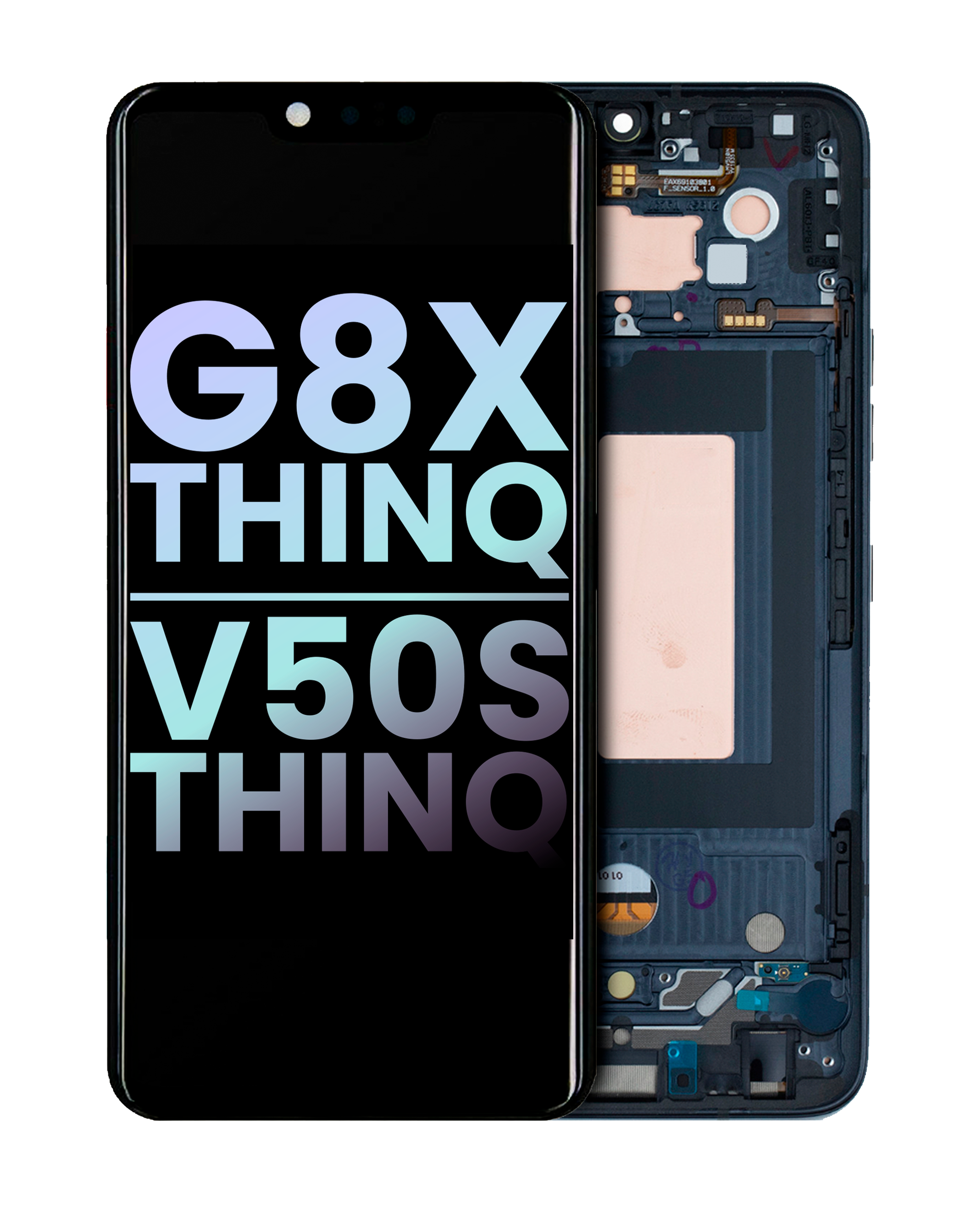 OLED-Display mit Rahmen für LG G8X ThinQ / V50S ThinQ 5G (Original OEM) (Aurora Black)