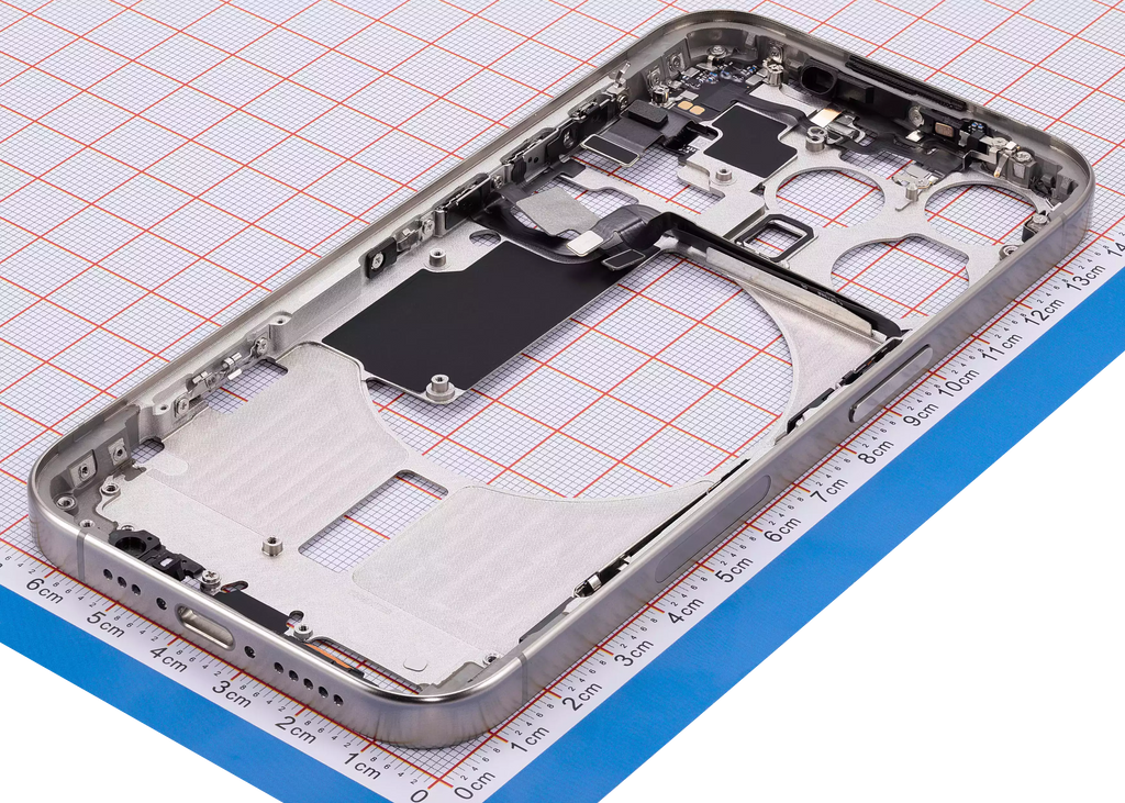 Midframe/Rahmen mit Small Parts für iPhone 15 Pro (US-Version) (Aftermarket Plus) (Natural Titanium)