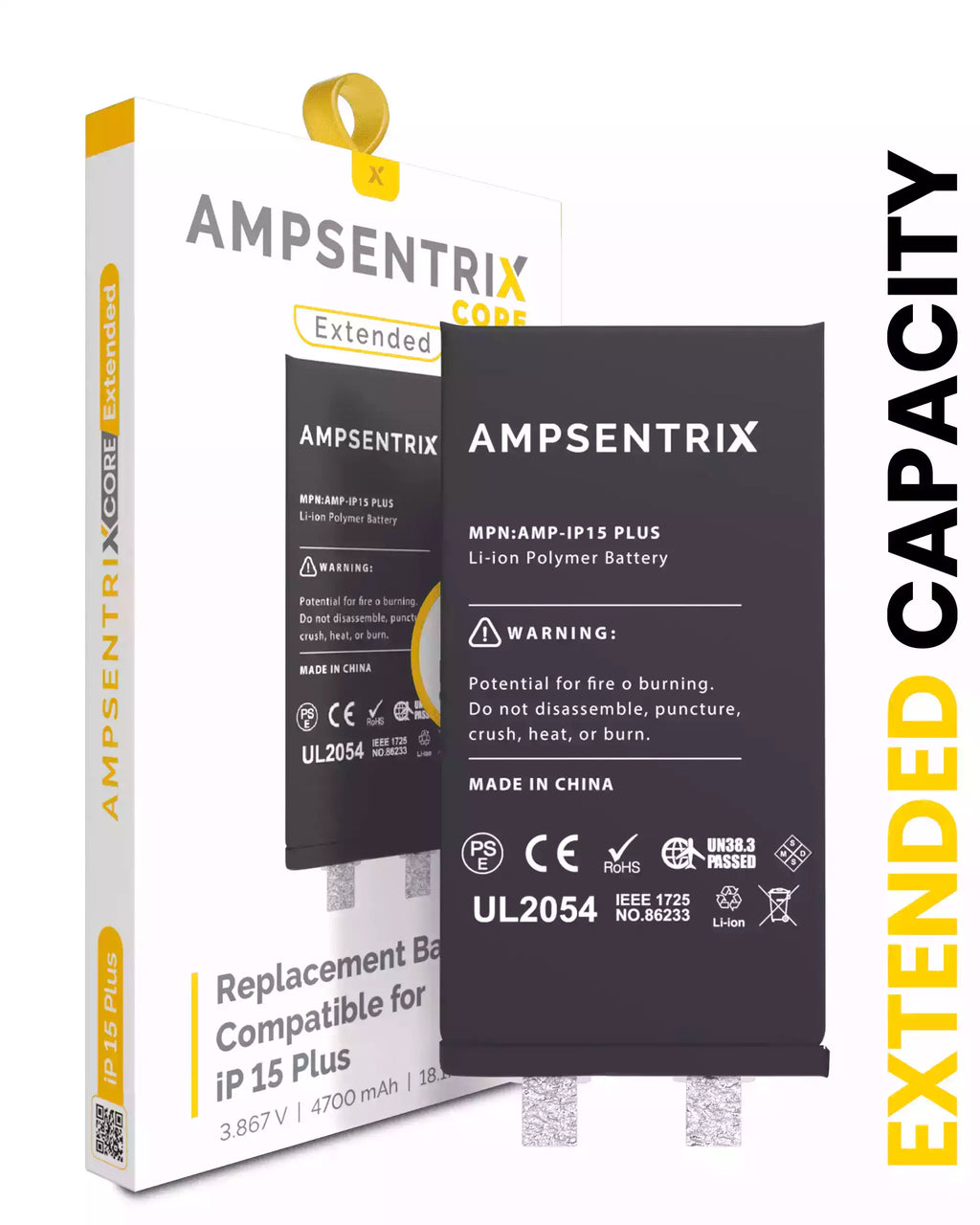 Replacement Battery for iPhone 15 Plus (Spot Welding Required) (AmpSentrix Core Extended)