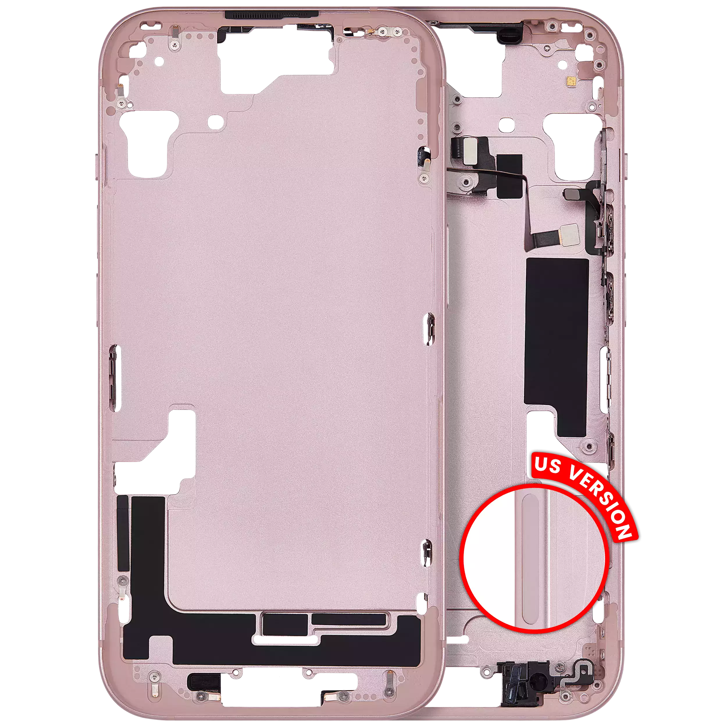 Midframe/Frame with Small Parts for iPhone 15 (US Version) (Aftermarket Plus) (Pink)