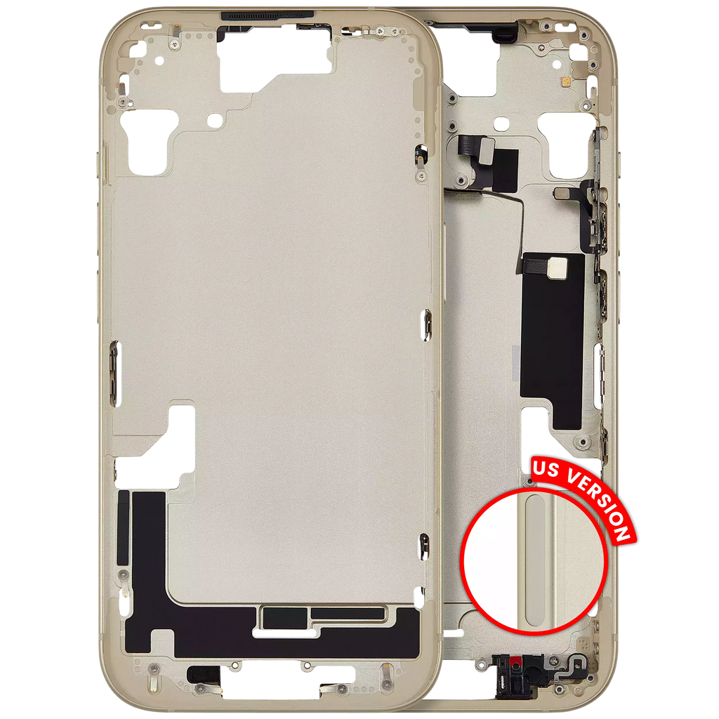 Mittelrahmen-Gehäuse mit Kleinteilen für iPhone 15 (US-Version) (Aftermarket Plus) (Gelb)