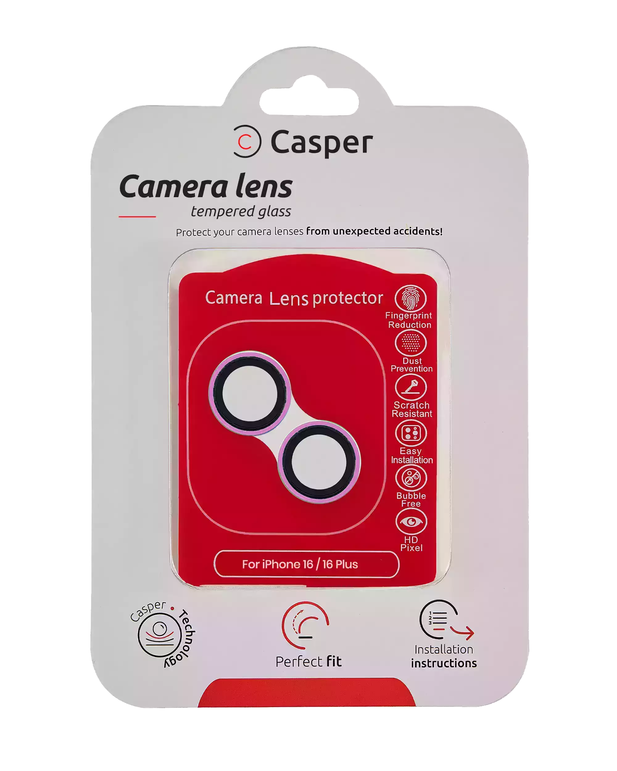 Casper Camera Lens Protector for iPhone 16 / 16 Plus (Pink) (Clear)
