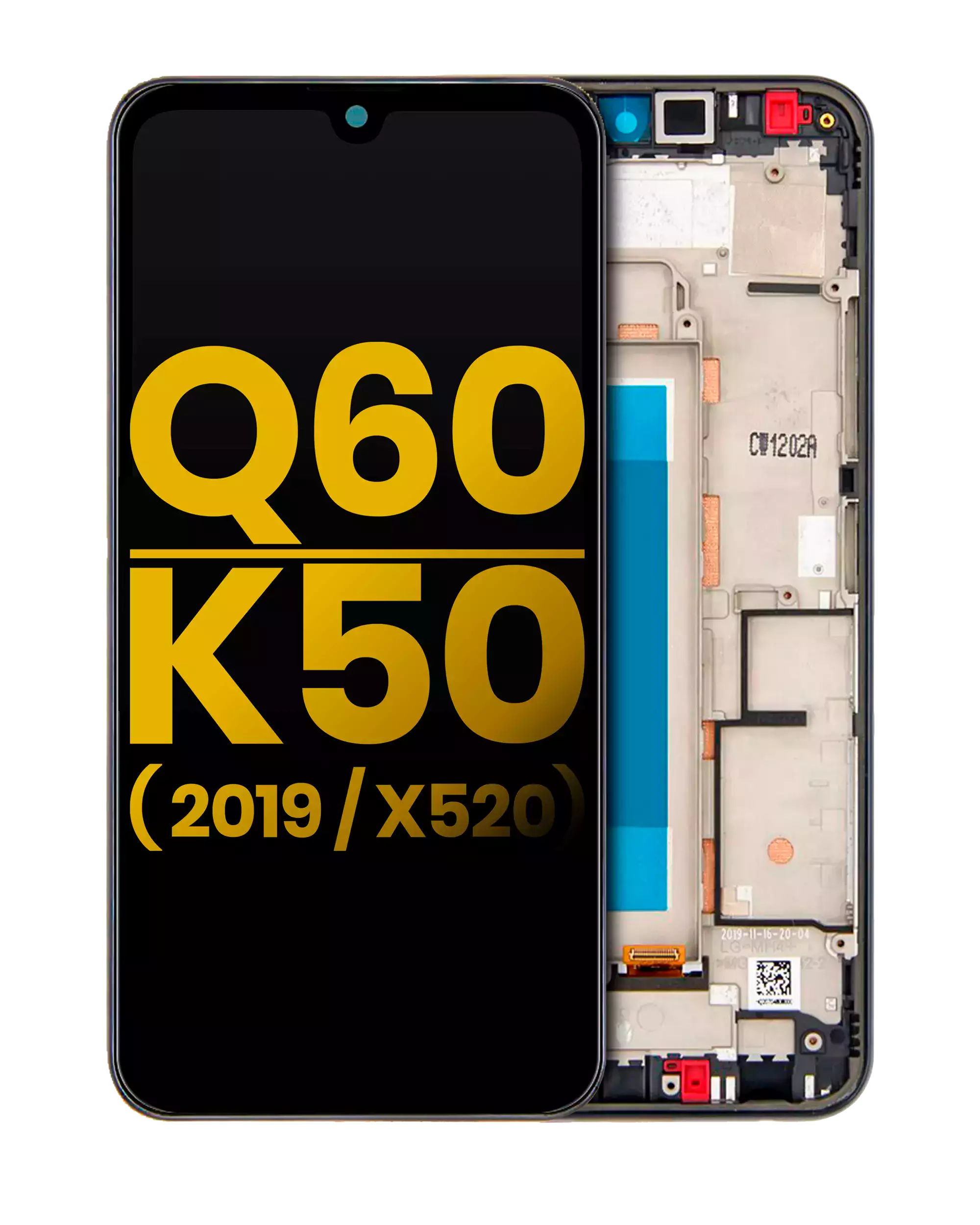Display mit Rahmen für LG Q60/K50 (2019) Single Card Aurora Black Refurbished