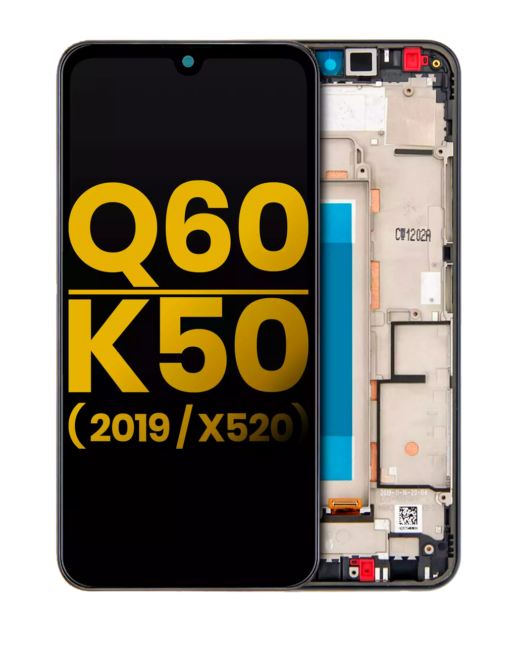 Display mit Rahmen für LG Q60/K50 (2019) Single Card Aurora Black Refurbished