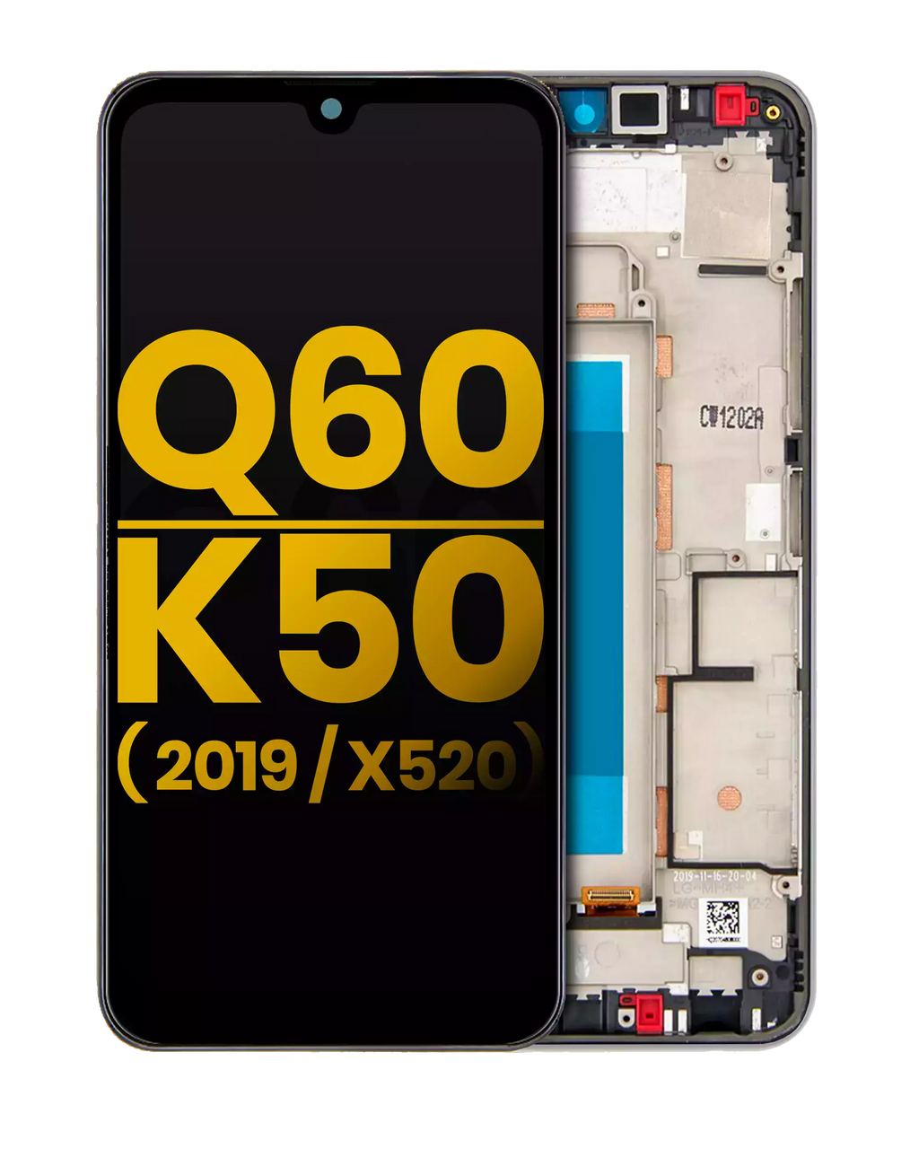 LCD-Display mit Rahmen LG Q60/K50 Refurbished Silber
