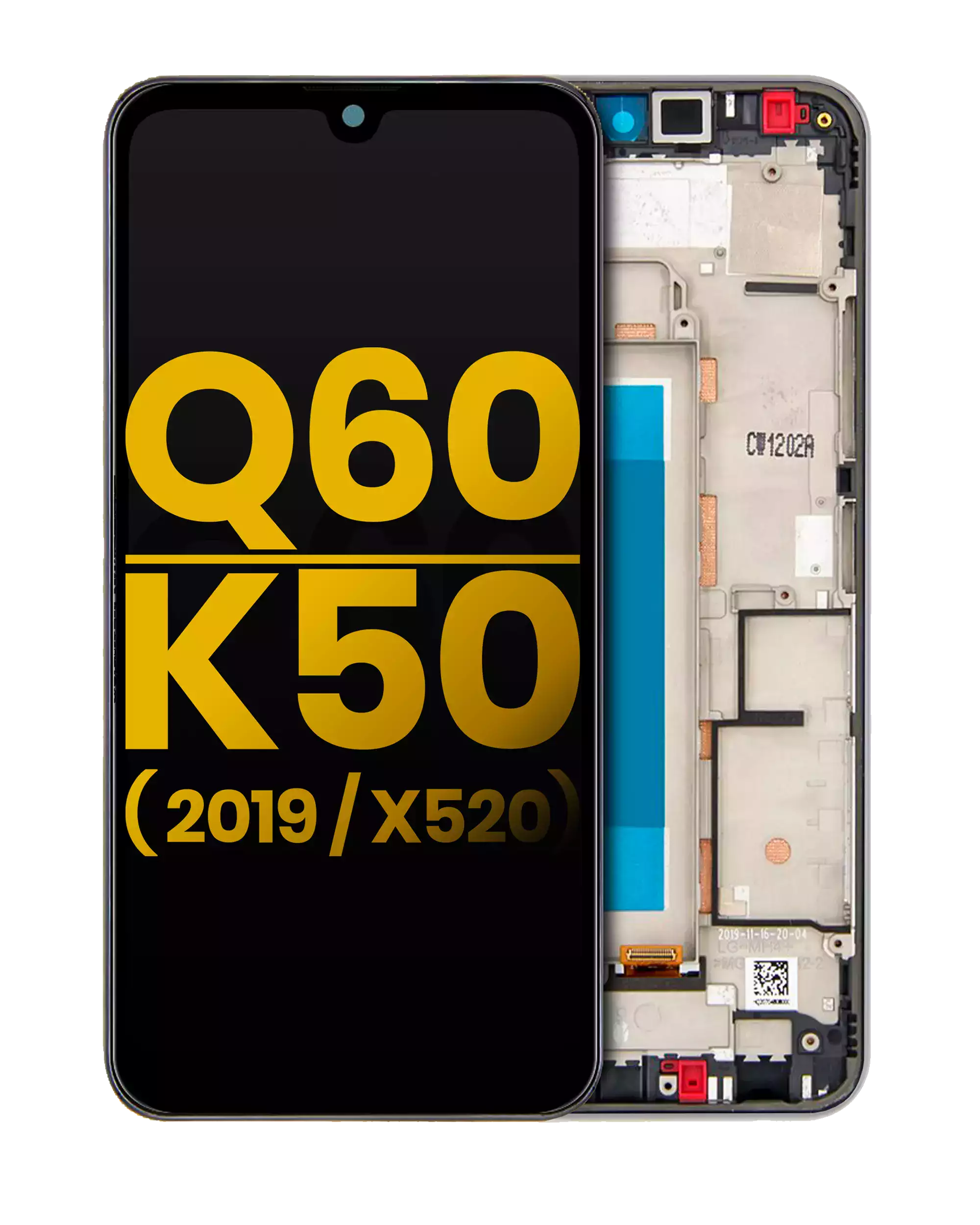 LCD-Display mit Rahmen LG Q60/K50 Refurbished Silber