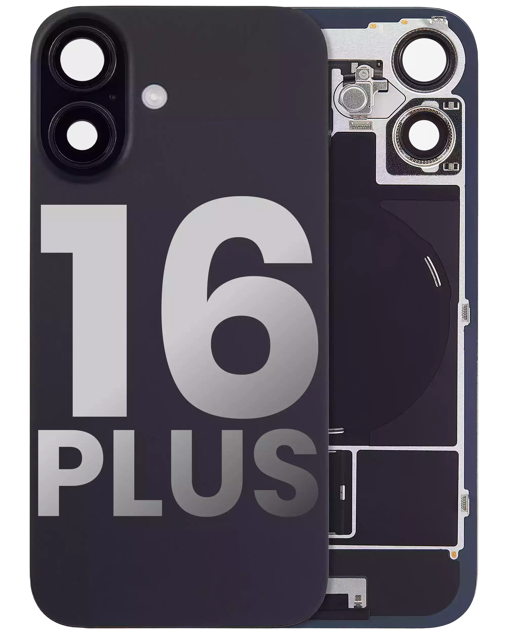 Back cover with MagSafe magnet, NFC and flash flex cable for iPhone 16 Plus (used OEM part, Grade A) (Black)