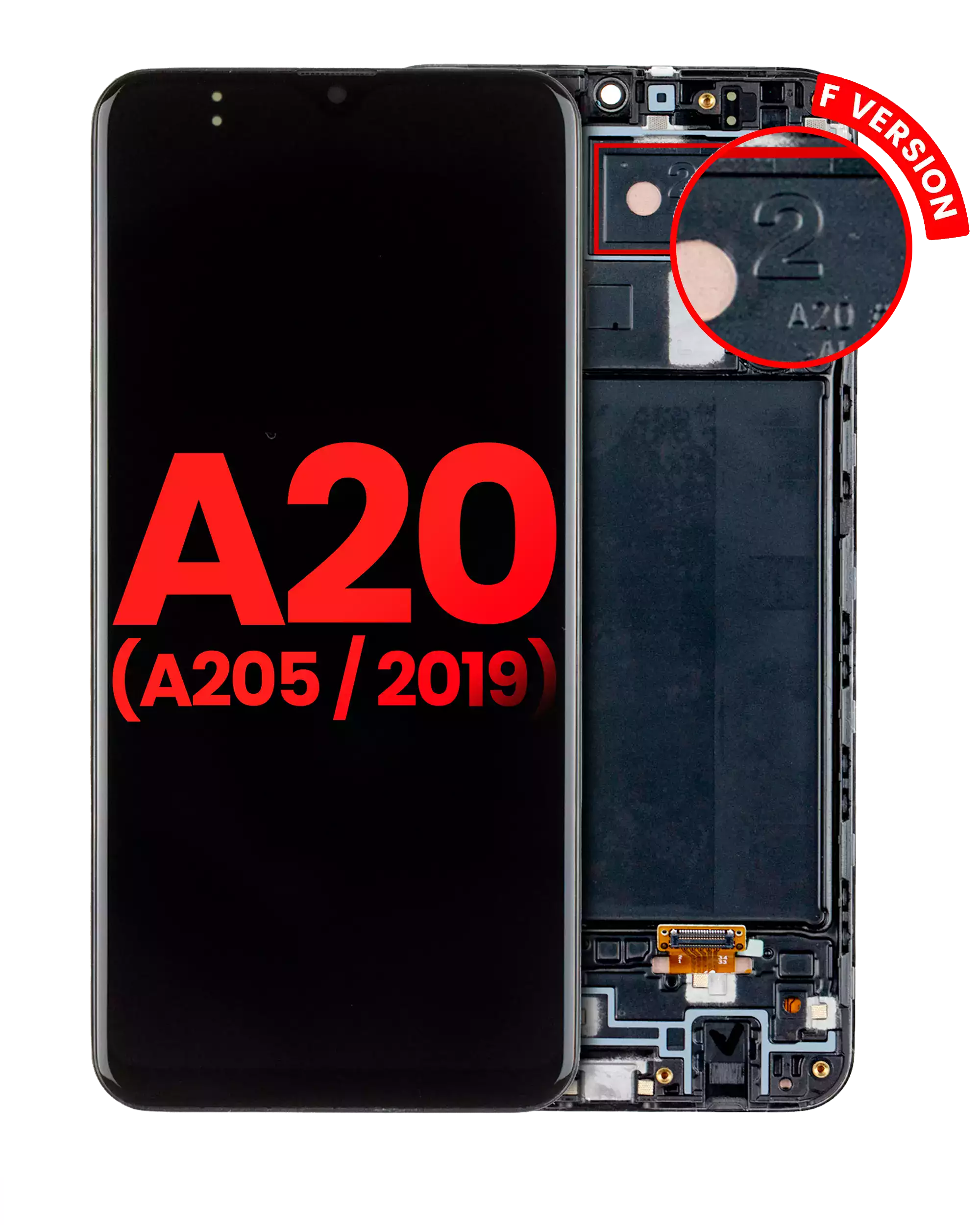 OLED-Display mit Rahmen Samsung Galaxy A20 (A205) Aftermarket Plus (Alle Farben)
