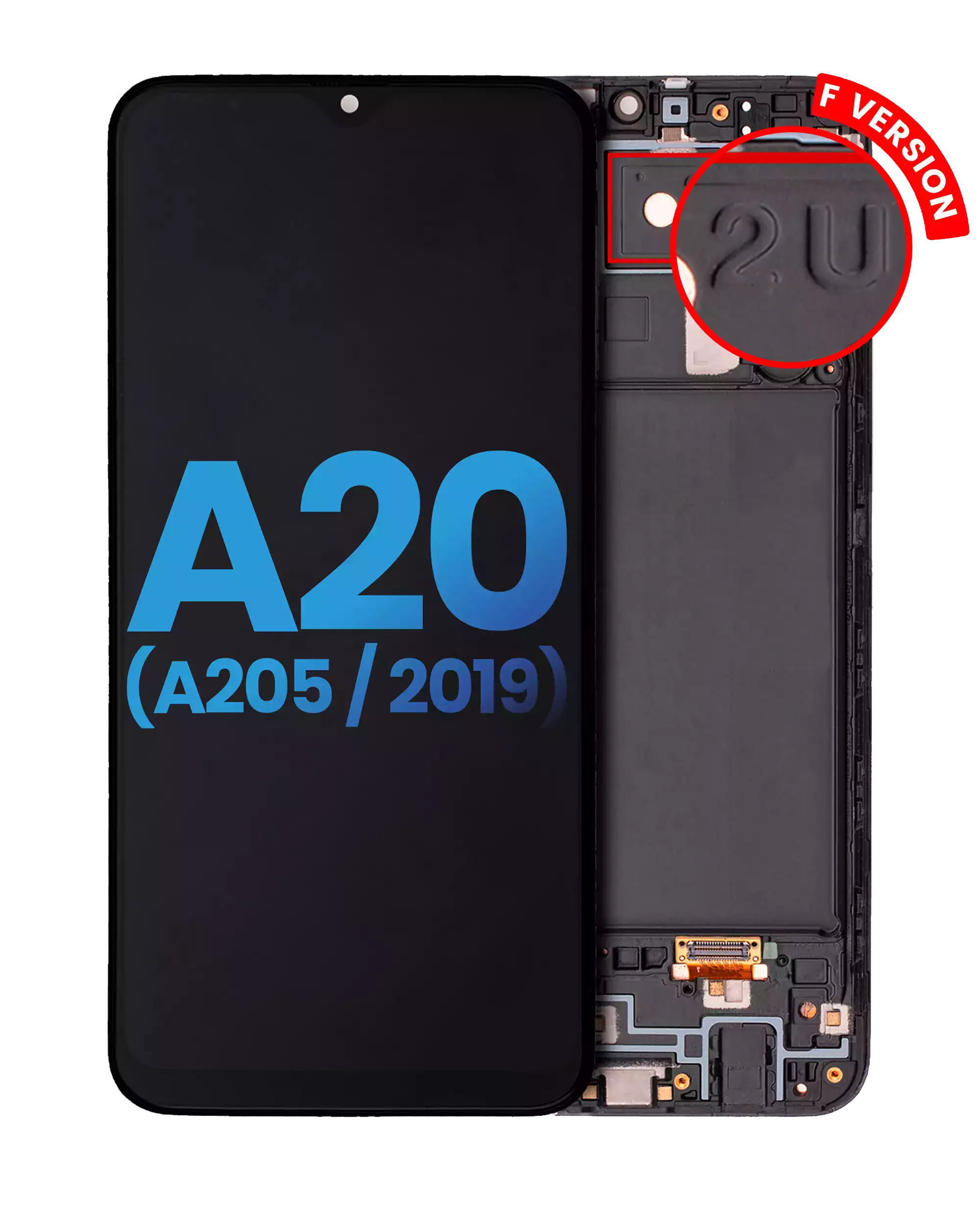 LCD-Display mit Rahmen für Samsung Galaxy A20 (Aftermarket Incell) Alle Farben