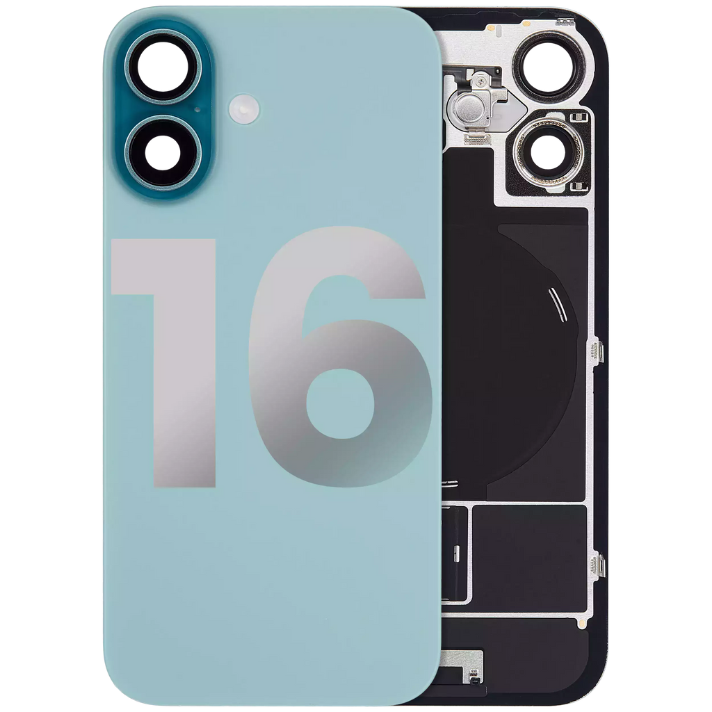 Back cover with MagSafe magnet, NFC, and flash flex cable for iPhone 16 (used OEM part, Grade A) (Teal)