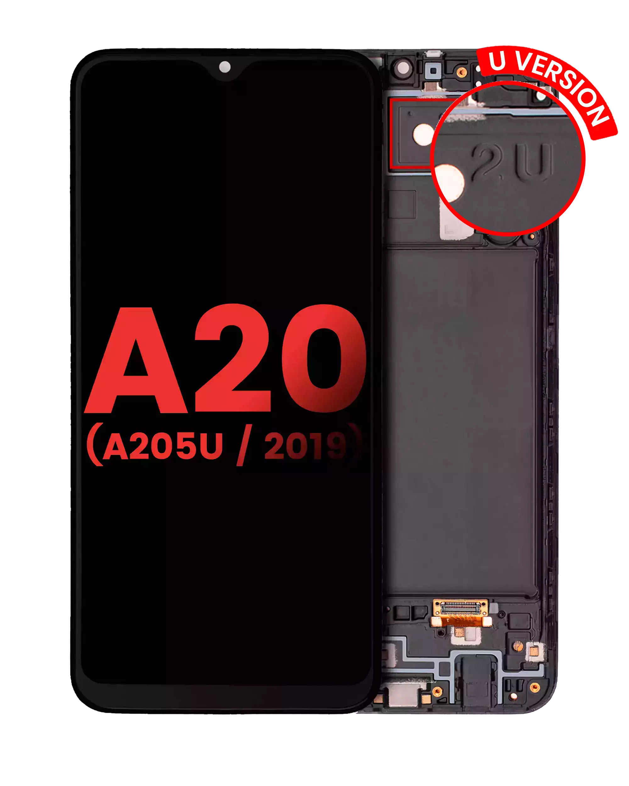 OLED-Display mit Rahmen für Samsung Galaxy A20 (A205U) - Aftermarket Plus
