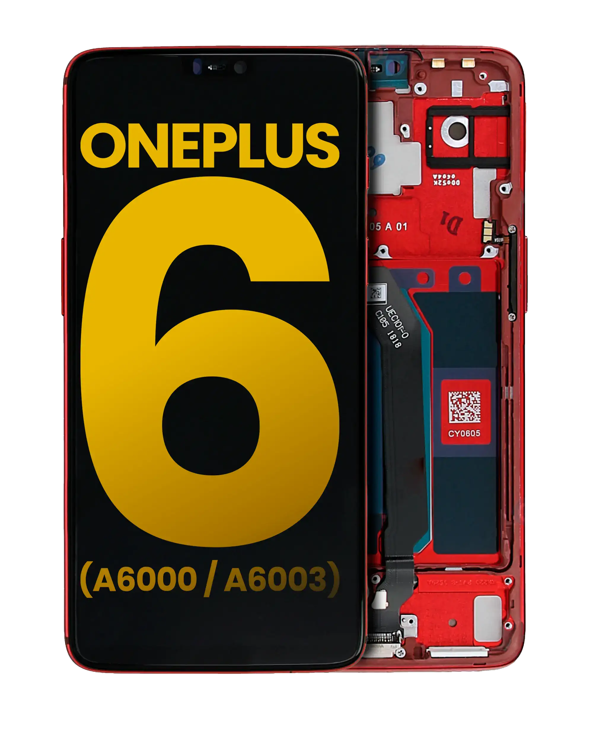 OLED-Display mit Rahmen für OnePlus 6 (A6000 / A6003) (Refurbished) (Amber Red)