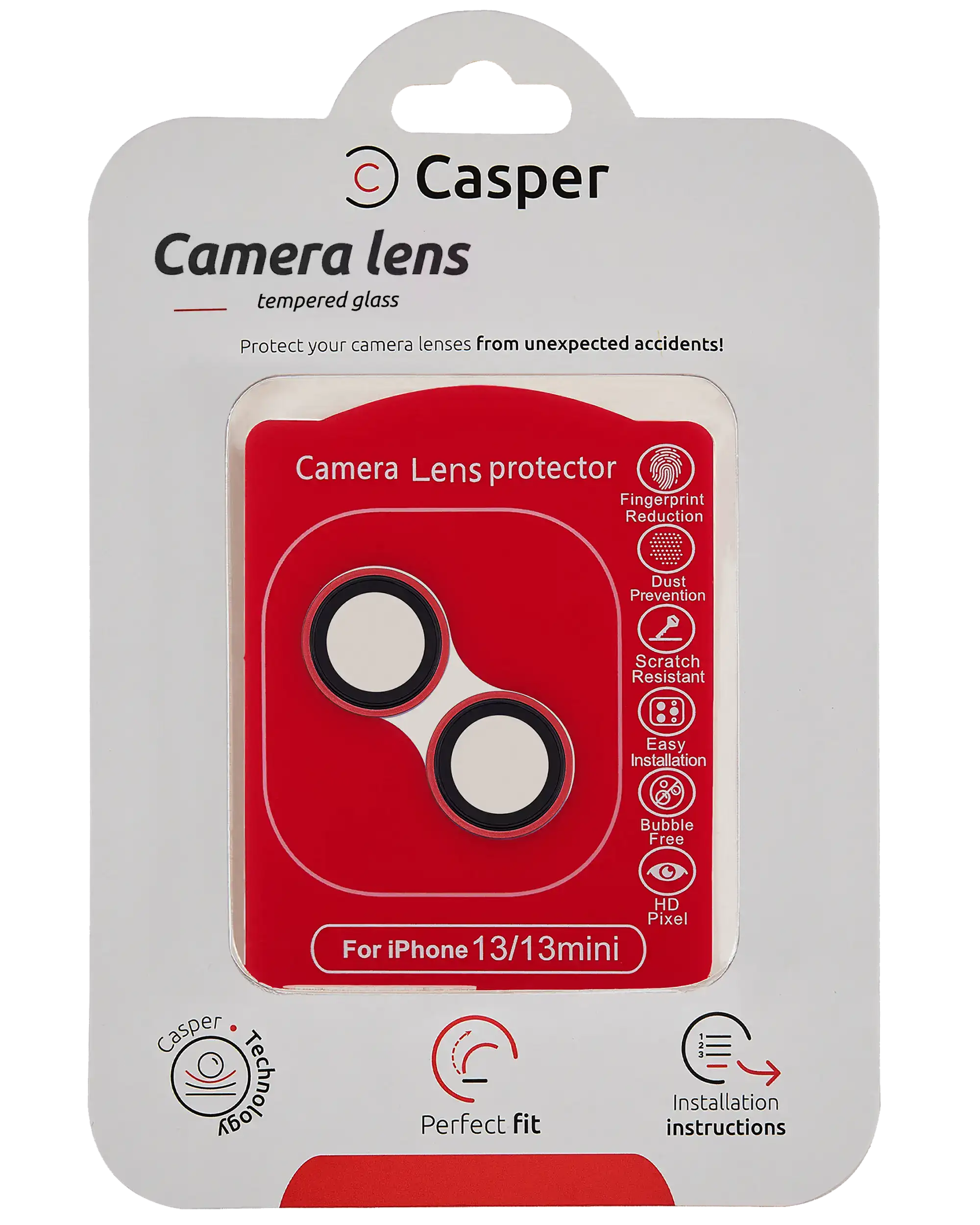 Casper Camera Lens Protector for iPhone 13 / 13 Mini (Red) (Clear)
