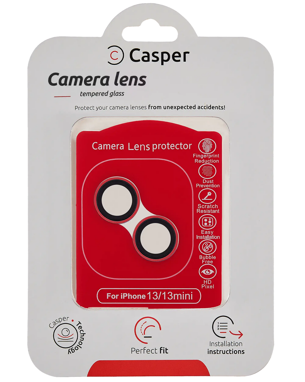 Casper Camera Lens Protector for iPhone 13 / 13 Mini (Red) (Clear)
