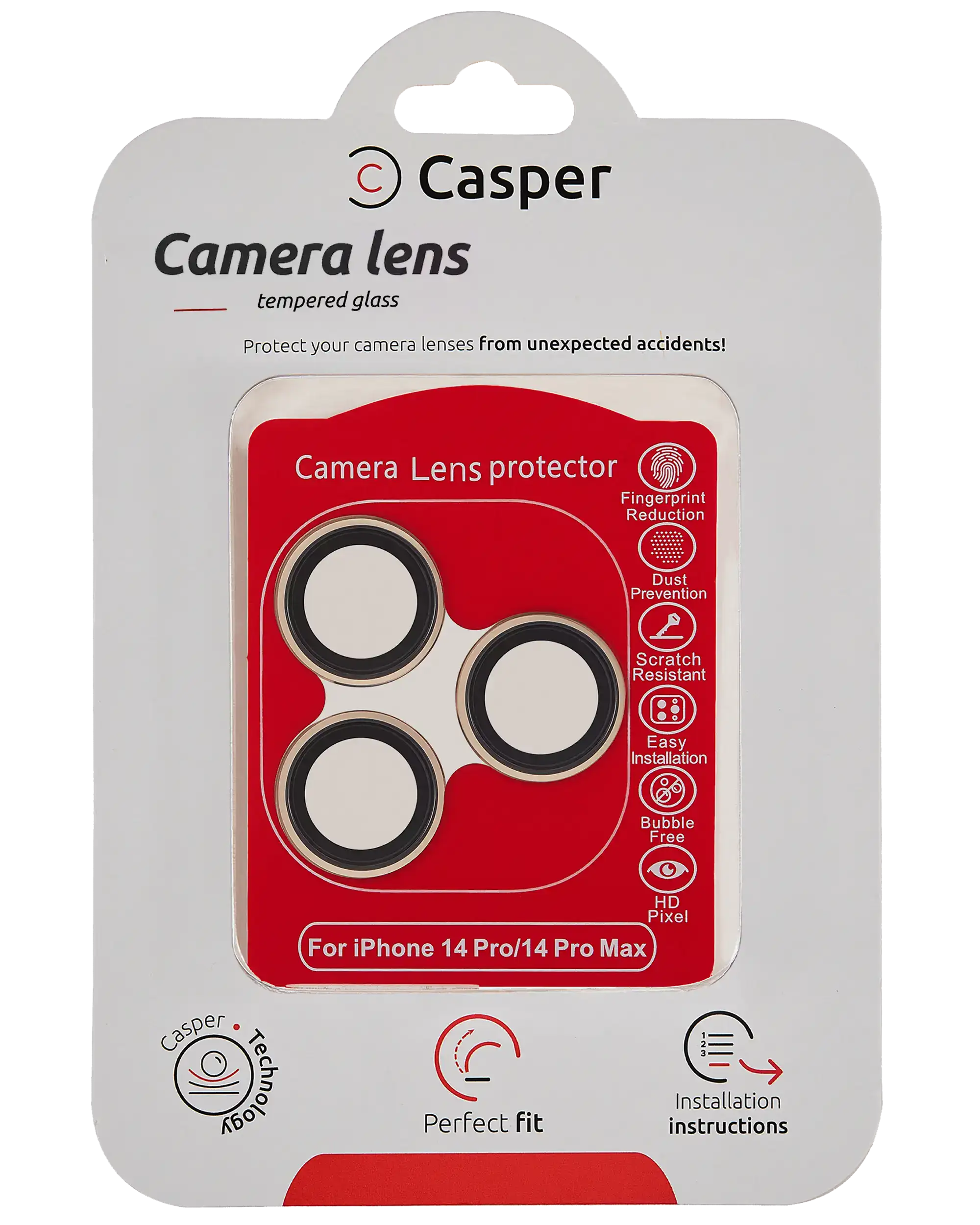 Casper Camera Lens Protector for iPhone 14 Pro / 14 Pro Max (Gold) (Clear)